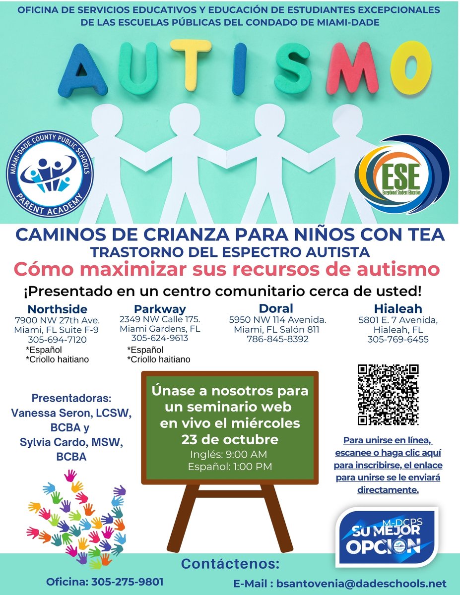 Celebremos el Mes de la Concientización sobre la Discapacidad participando de esta presentación sobre cómo maximizar los recursos para padres de niños afectados por el trastorno del espectro autista. Consulte este folleto para obtener más detalles. #SuMejorElecciónMDCPS