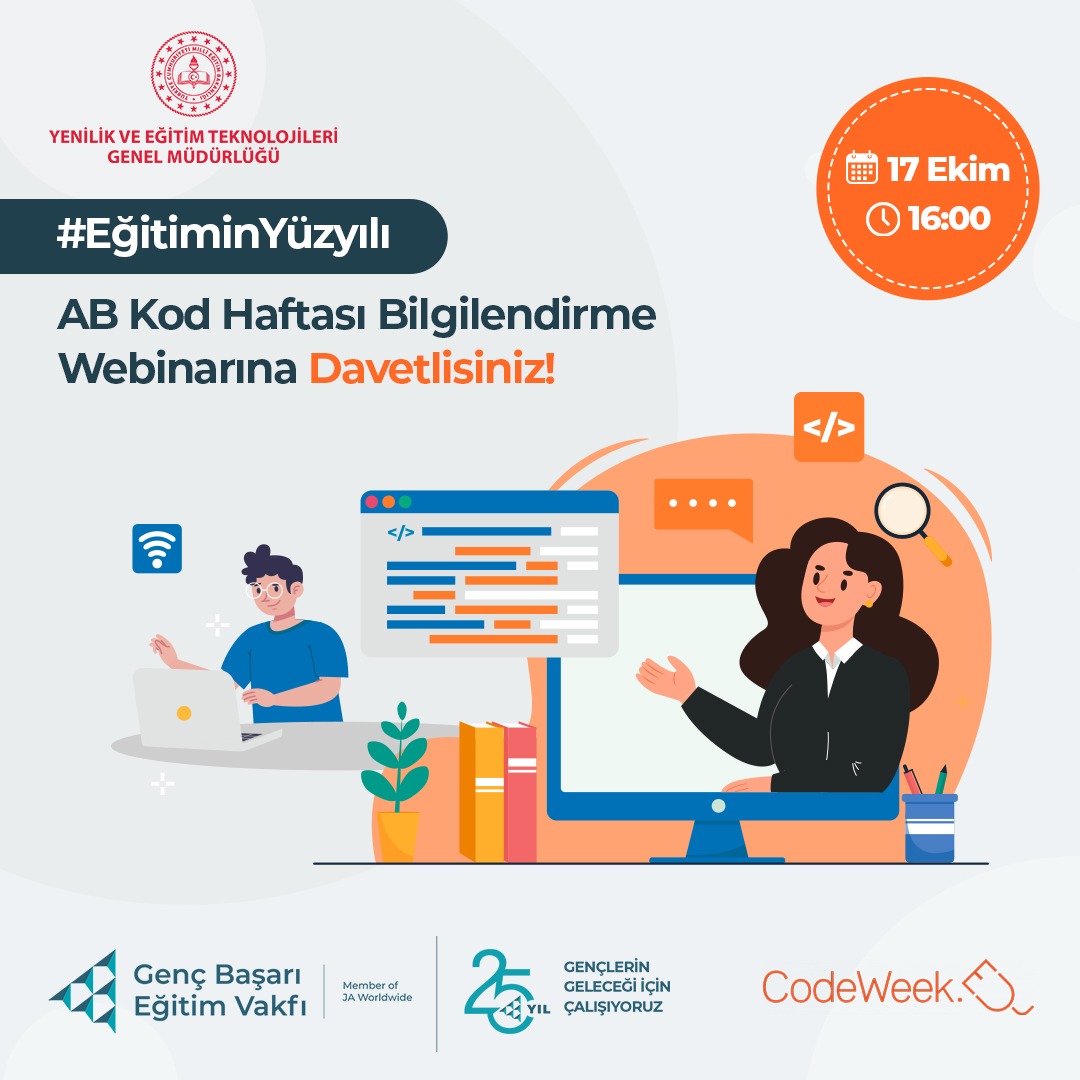 teknogretmenler's tweet image. 🌍 AB Kod Haftası - Code Week Bilgilendirme Webinarı'na Siz de Katılın!
🗓️ Tarih: 17 Ekim Perşembe
🕒 Saat: 16:00
Unutmayın, geleceği kodlamak, bugünden başlar! 🚀 #codeweek #codeweektürkiye #codeweek2024 @CodeweekTurkiye
Bağlantı: meb.ai/jp8MkQ