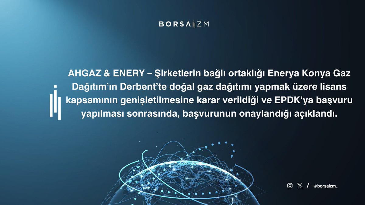 Borsaizm_'s tweet photo. AHGAZ & ENERJİ – Enerya Konya Gaz Dağıtımı'nın Derbent'te Doğal Gaz Dağıtımı Lisansı Genişletildi ve EPDK Onayı Alındı.
ytd
#ahgaz #nery #eupwr #smart #bıst100 #bıst50 #bıst30 https://t.co/Fc0p9YIzsG