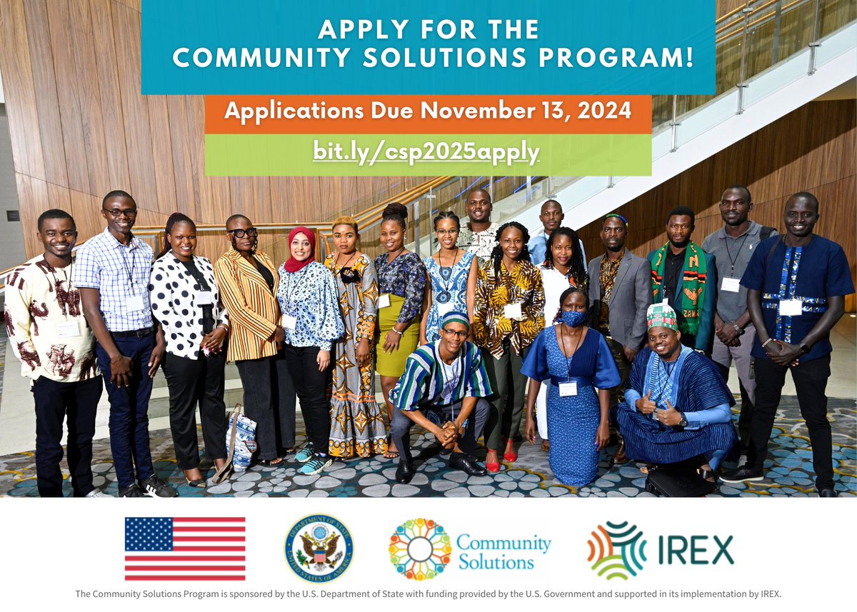 USEmbZim's tweet image. The 2025 Community Solutions Program application is now open! #CSP2025Apply to enhance your leadership skills, network with community leaders, and collaborate with U.S. organizations! bit.ly/csp2025apply
