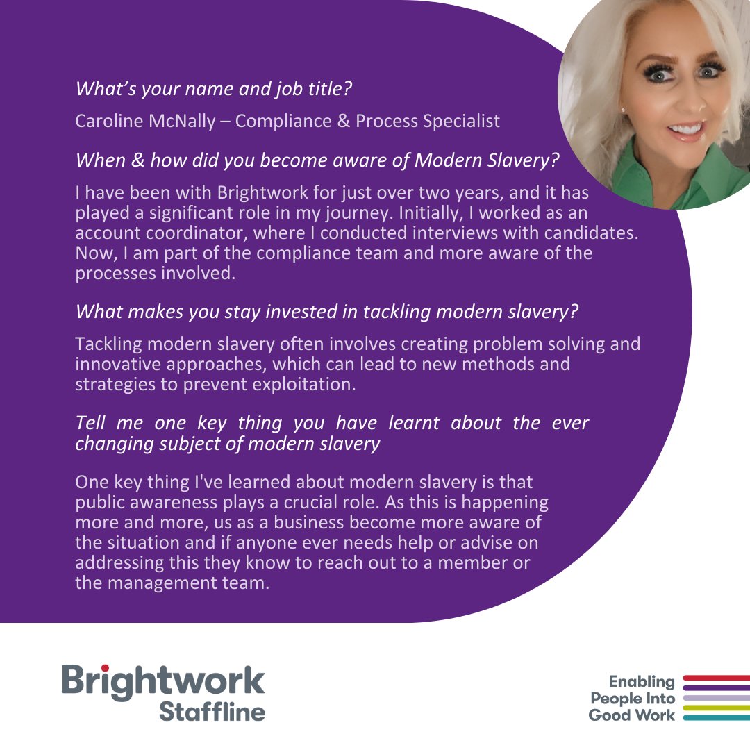 Brightworkltd's tweet photo. ⭐ Anti-Slavery Week: Meet Our Compliance Team ⭐
We're proud of their work ensuring we comply with laws on Modern Slavery and help fight exploitation.

Read our latest Modern Slavery Statement: https://t.co/aiuHbM4M6c

#AntiSlaveryWeek https://t.co/d7EWjqeD6l