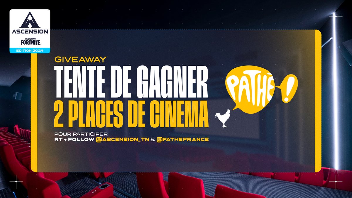 Ascension_tn's tweet photo. Merci à notre partenaire @PatheFrance, qui t'offre la possibilité de gagner 2 places pour le film de ton choix dans une salle classique, IMAX, 4DX ou Dolby Cinema !

🔁Pour participer : RT + Follow @Ascension_tn et @pathefrance 

🗓️5 gagnants seront tirés au sort le 23/10/24 https://t.co/kkAv5PEb0V
