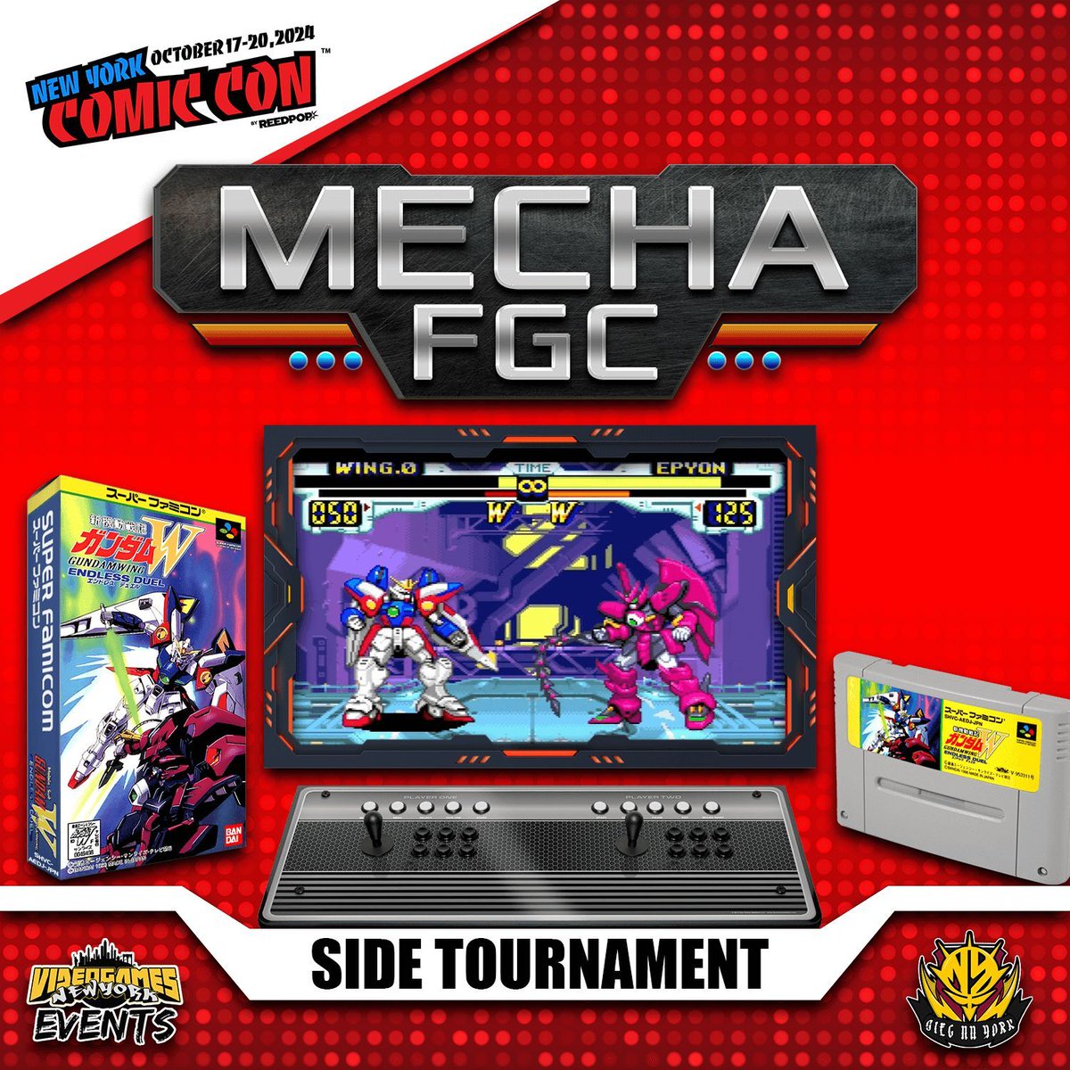 VideoGamesNYC's tweet photo. We're ending #NYCC weekend with these two side tournaments happening on Sunday (10/20):

1PM - Gundam Endless Duel (SNES/S.Famicom via ARCADE)

4PM - JoJo's Bizarre Adventure All Star Battle R (PS4)

@VGNYevents @PlayAllgaming @NY_Comic_Con #NYCFGC #FGC #MechaFGC #GundamFGC #JoJo https://t.co/syozMj56kz