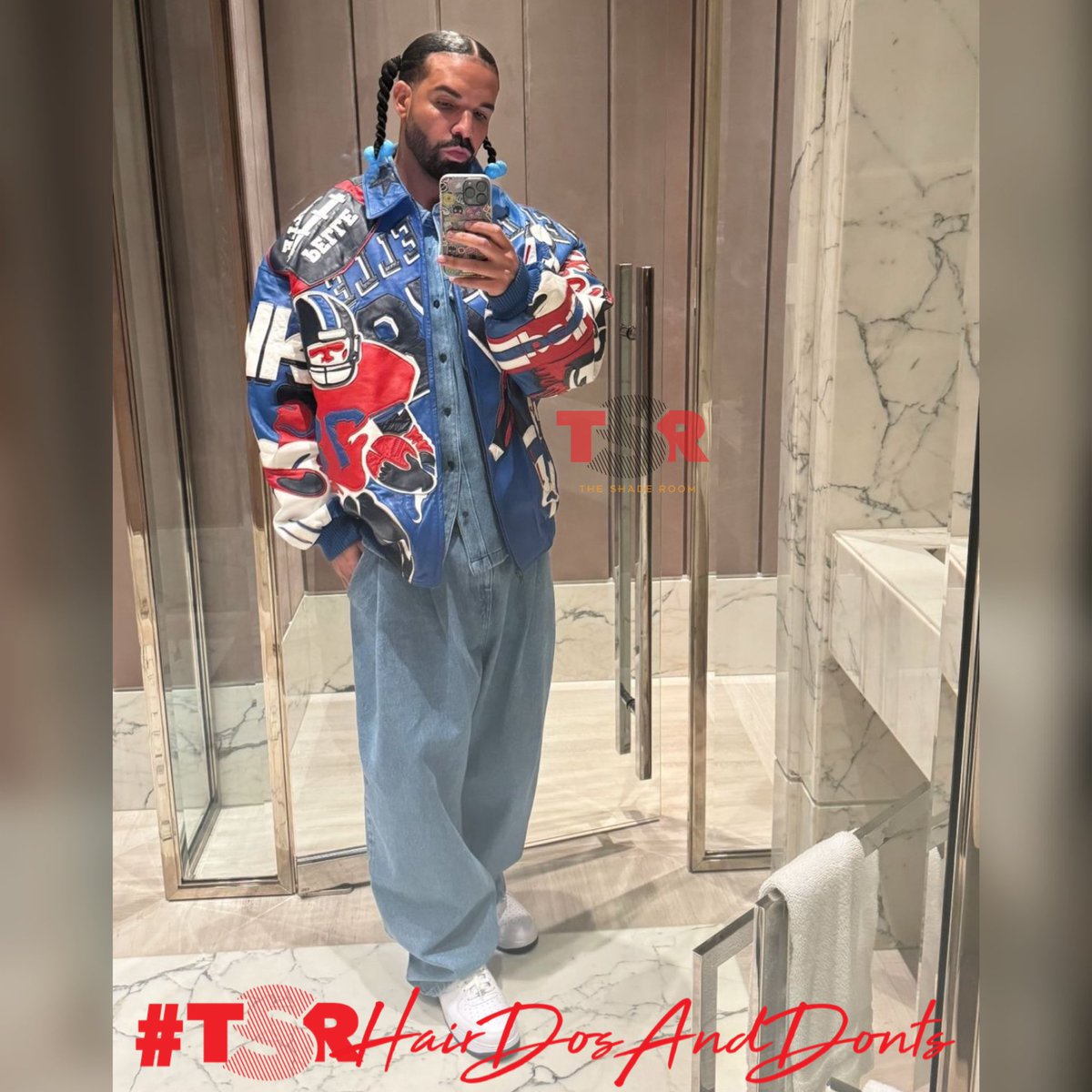 TheShadeRoom's tweet photo. Drake showing off his latest hairstyle while showing off his drip 🔥 #Roommates, y’all feeling it? ✍🏾: #TSRStaffJW https://t.co/HJ4NZDAo3c