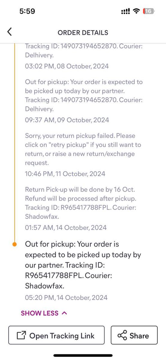 anuphunk's tweet photo. @Meesho_Official @meesho_support created return request on 2 Oct, which is still not picked. Called customer care at least 5 times, Is 2 weeks time is not enough to pick a parcel? Or you don’t want to give refund so not picking it. @viditaatrey 
#MeeshoScam https://t.co/8GcLjzimQy