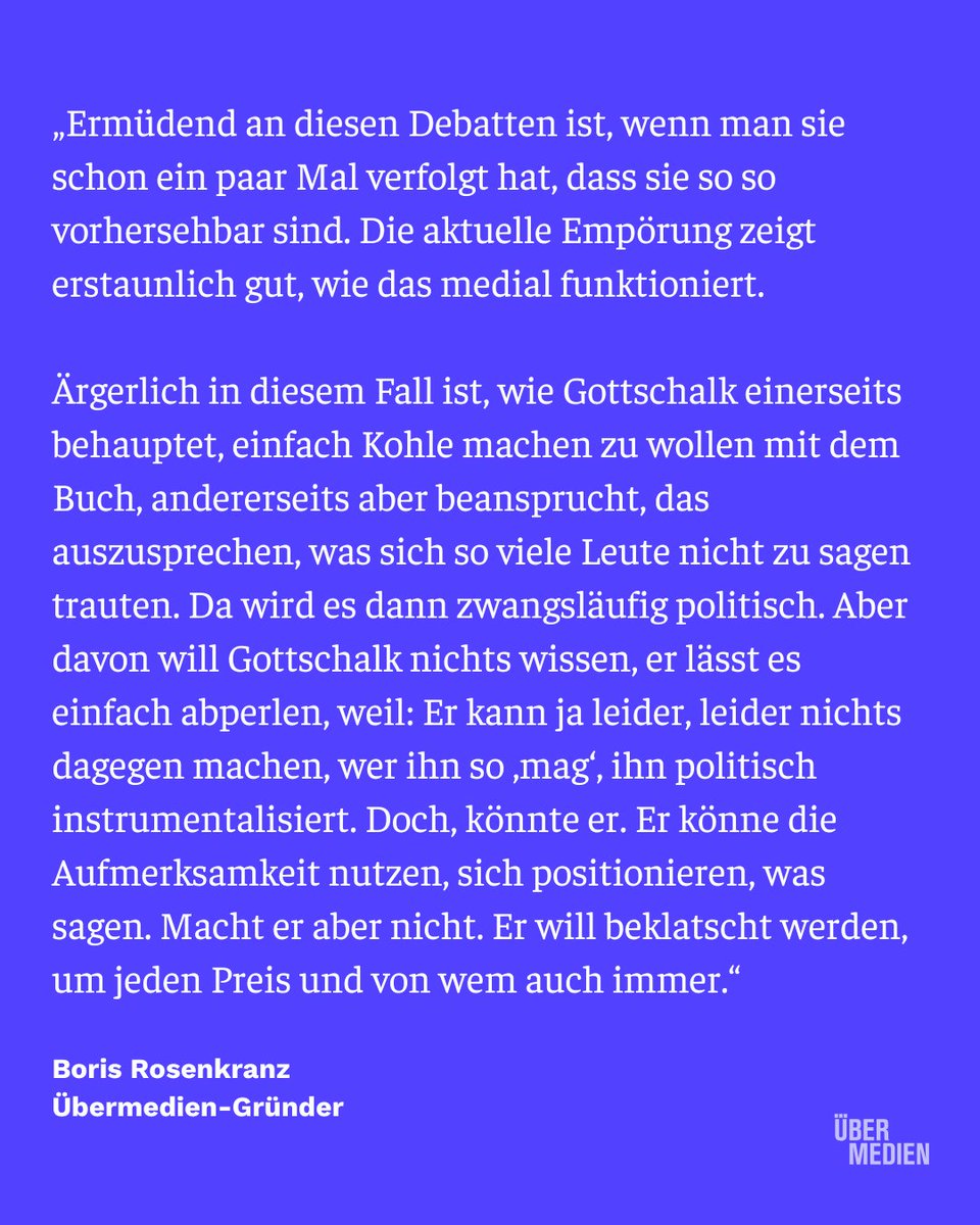 Boris Rosenkranz über Thomas Gottschalks Promo-Tour für sein Buch und das alte Theater um angebliche Sprachverbote. Die ganze Chronologie jetzt hier: uebermedien.de/99157/thomas-g… (Abo)