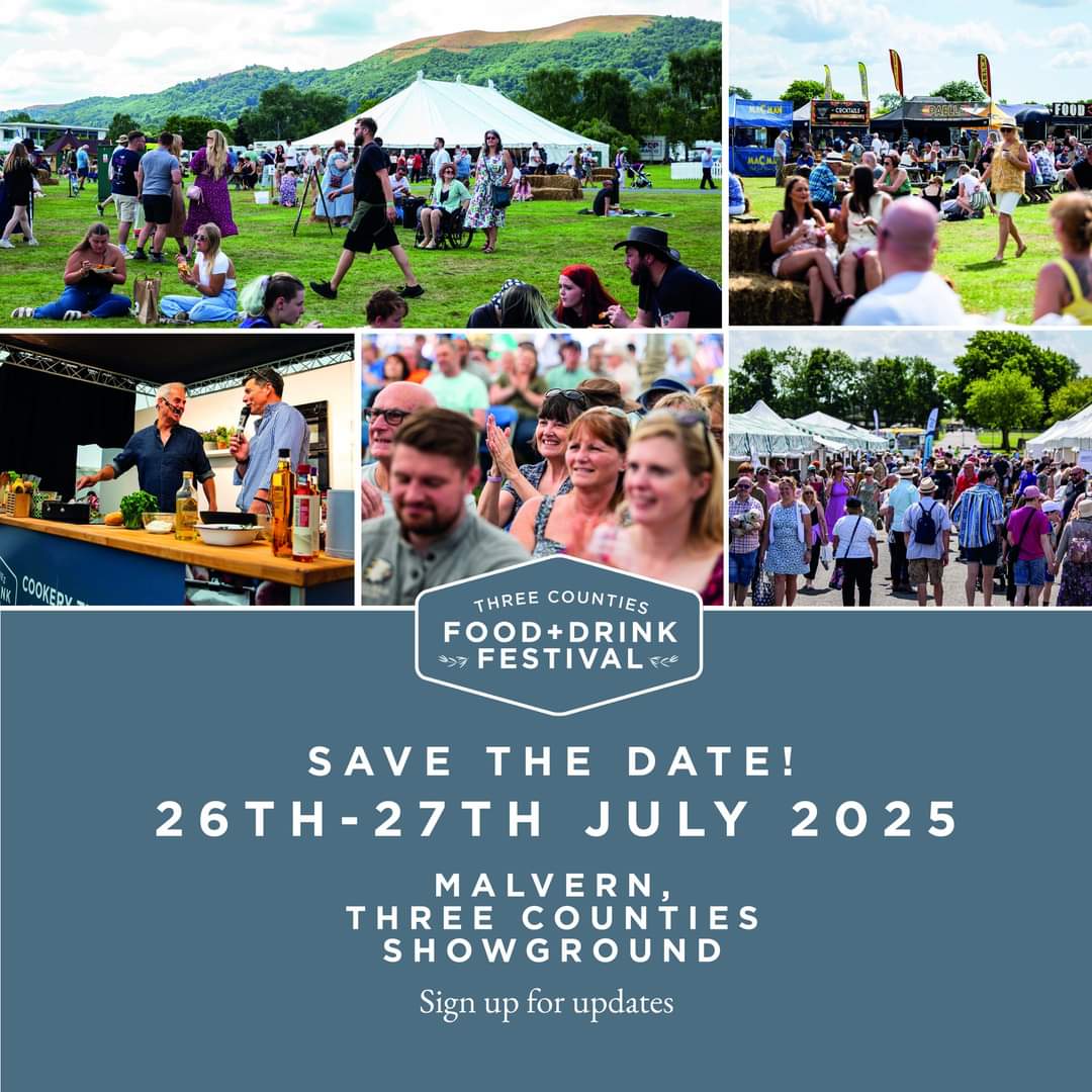 We will be back at the beautiful <a href="/3countiesshows/">Three Counties</a> showground bringing you the tastest weekend of the year!

26th - 27th July 2025! 

Tickets will be on sale soon! So #savethedate and sign up to our newsletter for all the updates threecountiesfoodfestival.com