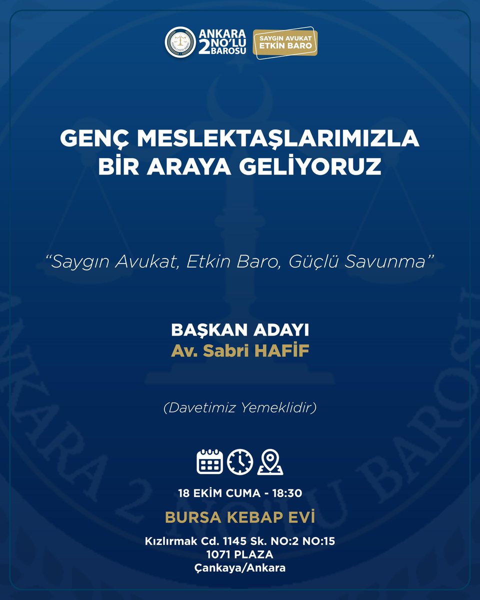Genç Meslektaşlarımızla Bir Araya Geliyoruz

Baromuzun ve hepimizin geleceği genç meslektaşlarımızla akşam yemeğinde bir araya geliyoruz.
Sizleri de aramızda görmekten mutluluk duyacağız.

NOT: Davetimiz Yemeklidir

18.10.2024 Cuma, Saat 18.30
BURSA KEBAP EVİ (1071 PLAZA)