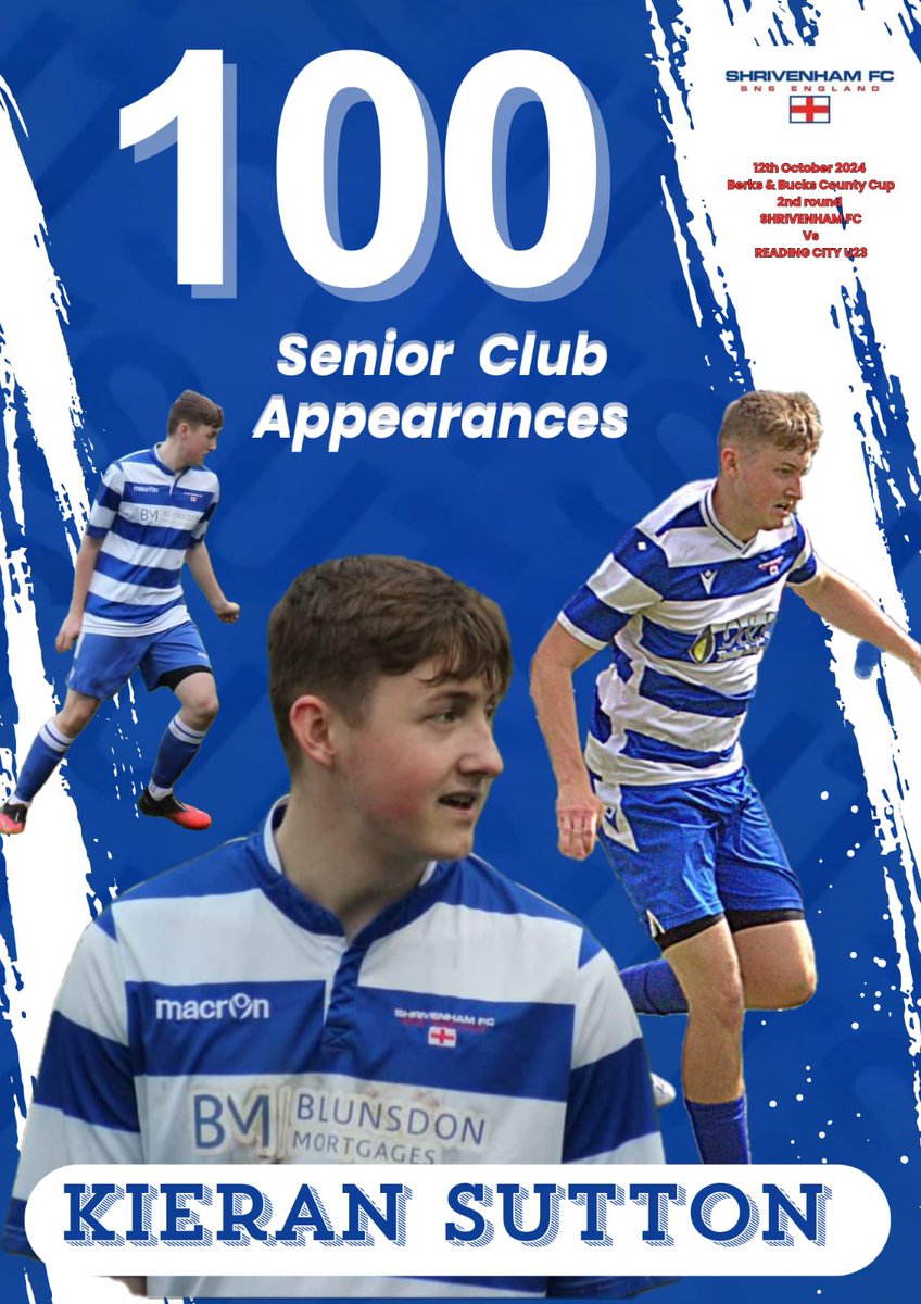Shrivenham FC (@shrivenhamfc) on Twitter photo Congratulations to <a href="/KieranSutton4/">Kieran Sutton</a> on reaching 100 senior appearances for Shrivenham FC.
At only 21 years old Kieran has developed from the youth teams to the adult level to become a proper Shrivy lad and will no doubt be a future club legend 👏
Welcome to the 100 club 👌 Congratulations to <a href="/KieranSutton4/">Kieran Sutton</a> on reaching 100 senior appearances for Shrivenham FC.
At only 21 years old Kieran has developed from the youth teams to the adult level to become a proper Shrivy lad and will no doubt be a future club legend 👏
Welcome to the 100 club 👌
