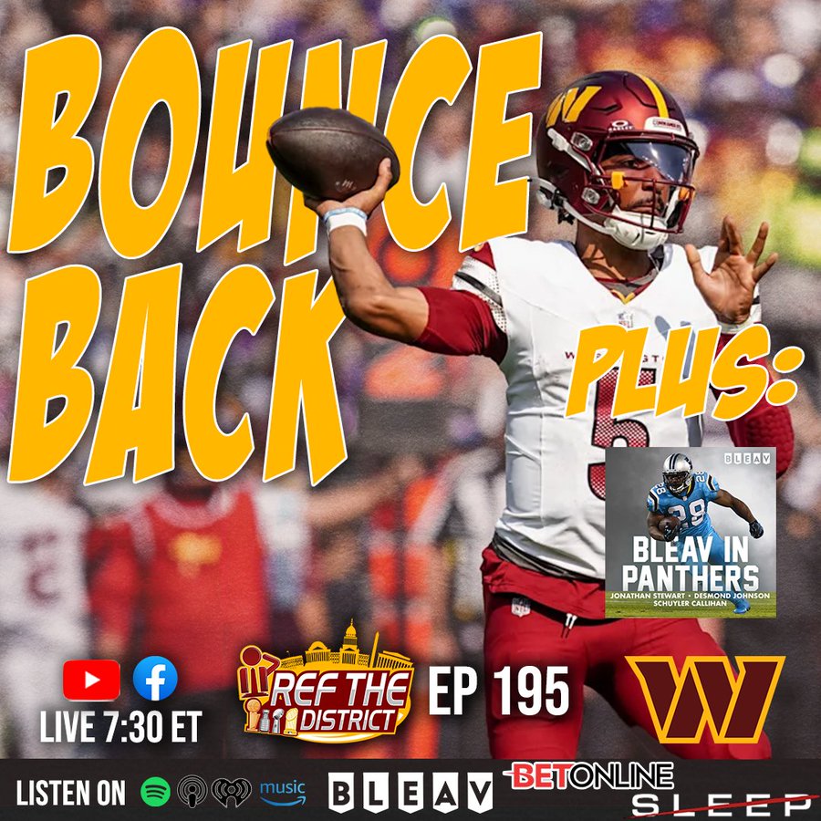 RefTheDistrict's tweet photo. LIVE NOW!!
7:30- Why aren't fans upset with Ravens loss?
8:00- Can the D be fixed?
8:45- On to Carolina with @BleavInPanthers
https://t.co/ugpREGryzi
#RaiseHail #KeepPounding #WASvsCAR https://t.co/A8ldmVUSwN