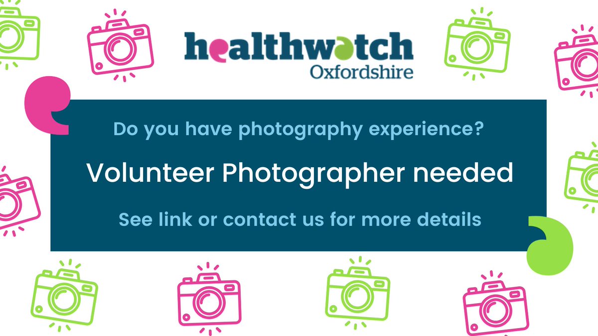 We are looking to recruit a volunteer photographer to capture great new photos and/or videos to help us to illustrate and promote the work we do.
This flexible volunteer role would be suitable for a professional, keen amateur or a student.
Find out more: healthwatchoxfordshire.co.uk/news/healthwat…