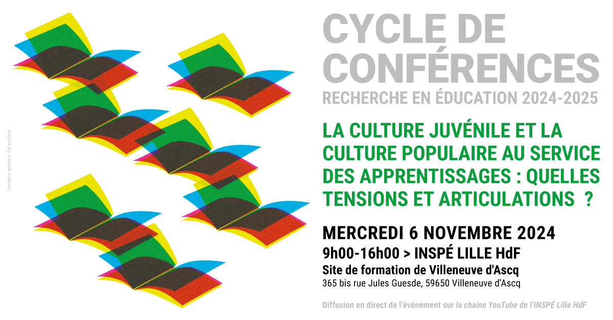 [La culture juvénile et la culture populaire au service des apprentissages]
📺📚🎮 Journée d'études organisée le mercredi 06/11 à Villeneuve d'Ascq.
Programme : shorturl.at/cE2jQ
<a href="/univ_lille/">Université de Lille</a> <a href="/RechercheUlille/">Recherche - Université de Lille</a> @elisschneider <a href="/InspeVersailles/">INSPÉ de l'académie de Versailles</a> <a href="/UCP_laboEMA/">Laboratoire ÉMA</a> <a href="/ReseauInspe/">Réseau des INSPÉ</a> <a href="/umr_ESO/">Laboratoire Espaces et SOciétés</a>