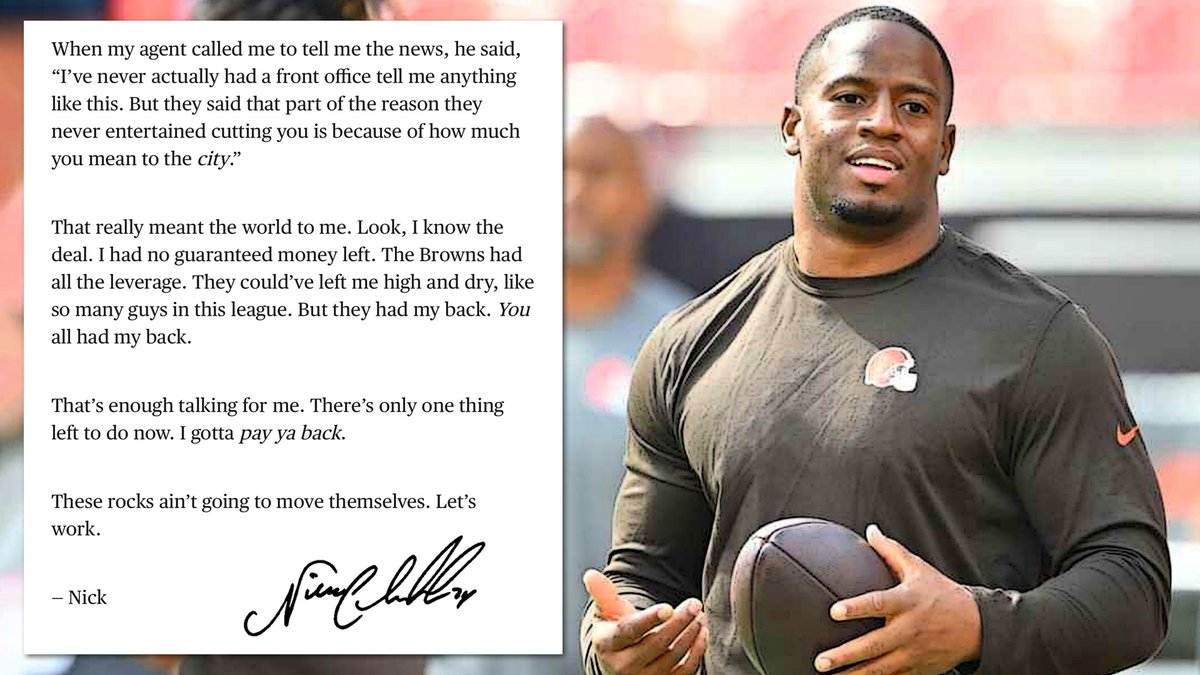 thedawgspodcast's tweet photo. Wow, what a message to the city of Cleveland and the #Browns fan base. Nick Chubb is unreal, and we're so blessed to be witnessing this man's NFL career.

FULL STORY: https://t.co/dSB7AME4a0

#DawgPound https://t.co/2SAxw6TwT1