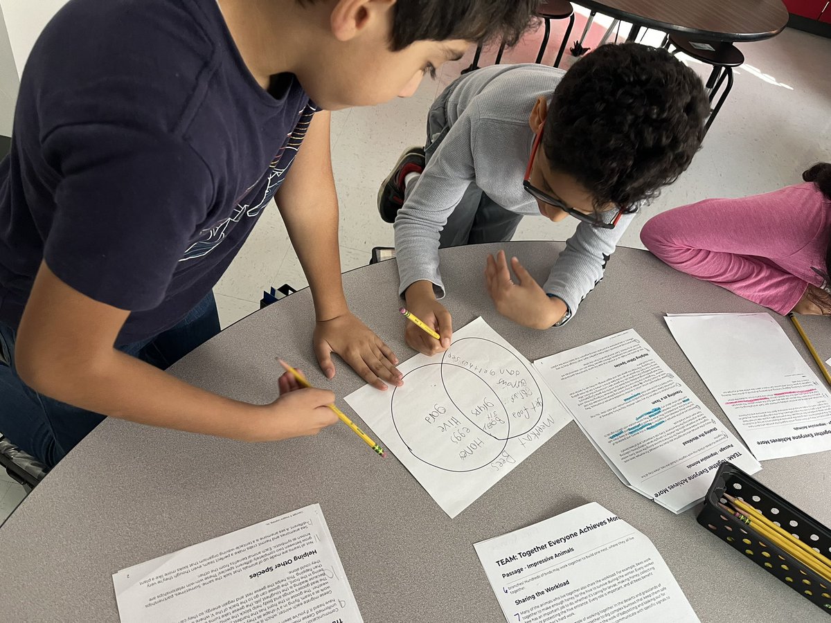 Fourth graders are partnering up to complete Venn Diagrams on animals that work as a team.  #textevidence #eslrocks
