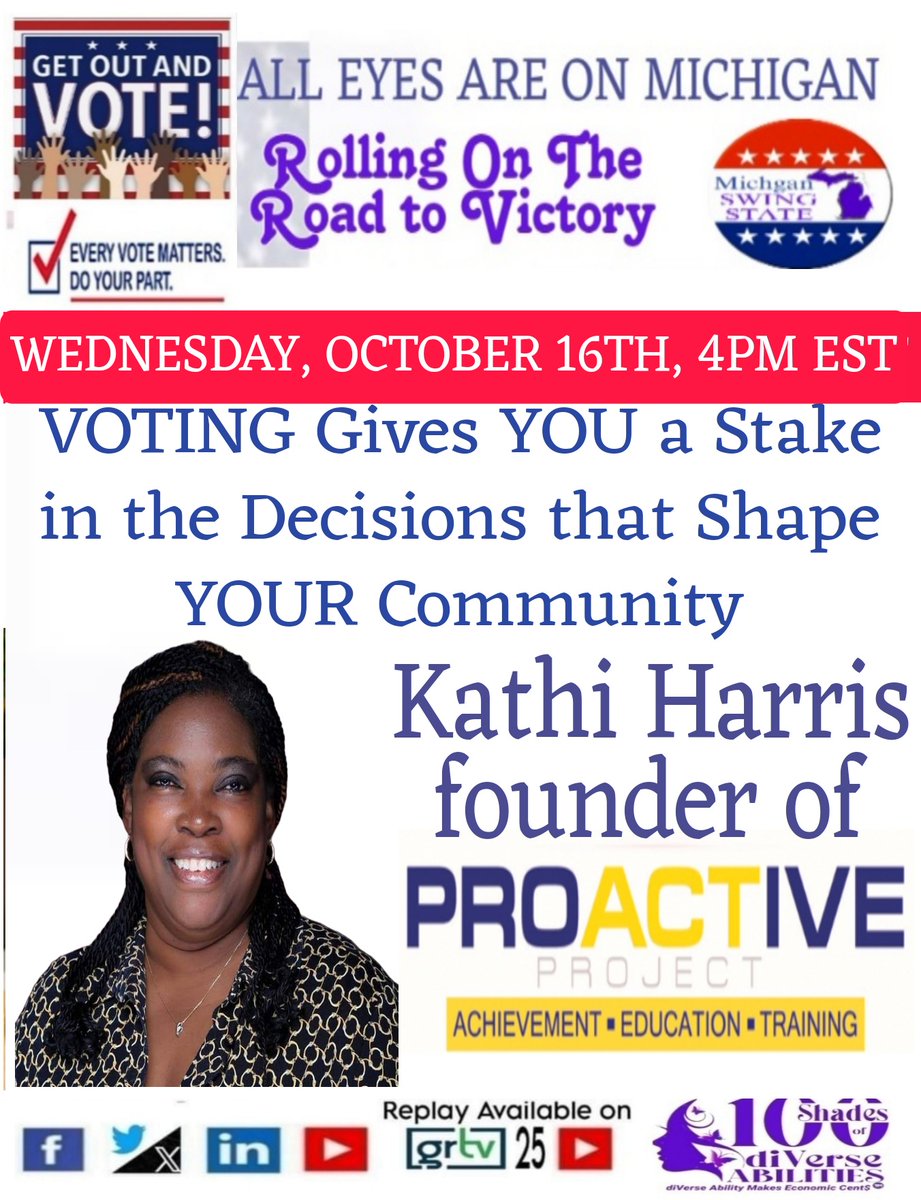 BaldBeautiful1's tweet photo. Description: JOIN Us LIVE TODAY 4PM EST!!! a picture of Kathi Harris with writing that says: VOTING gives you a stake in the decisions that shape your community. #GOTV https://t.co/0eRC3yam34