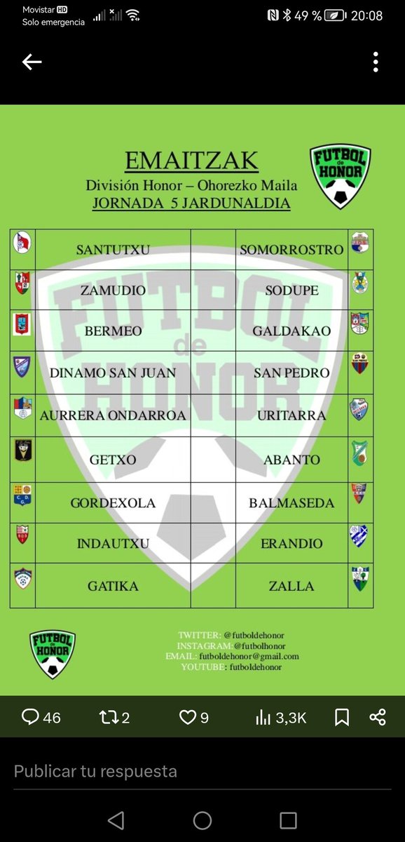 Vctor53100192's tweet photo. @futboldehonor santutxu-somo rostro x
zamudio-sodupe 1
bermeo-galdakao 1
dinamo san Juan - San pedro 1
aurrera-uritarra x
Getxo-abanto 1
gordexola-balmadeda 2
indautxu-erandio x
gatika-zalla 2 https://t.co/4Ec0domKVE