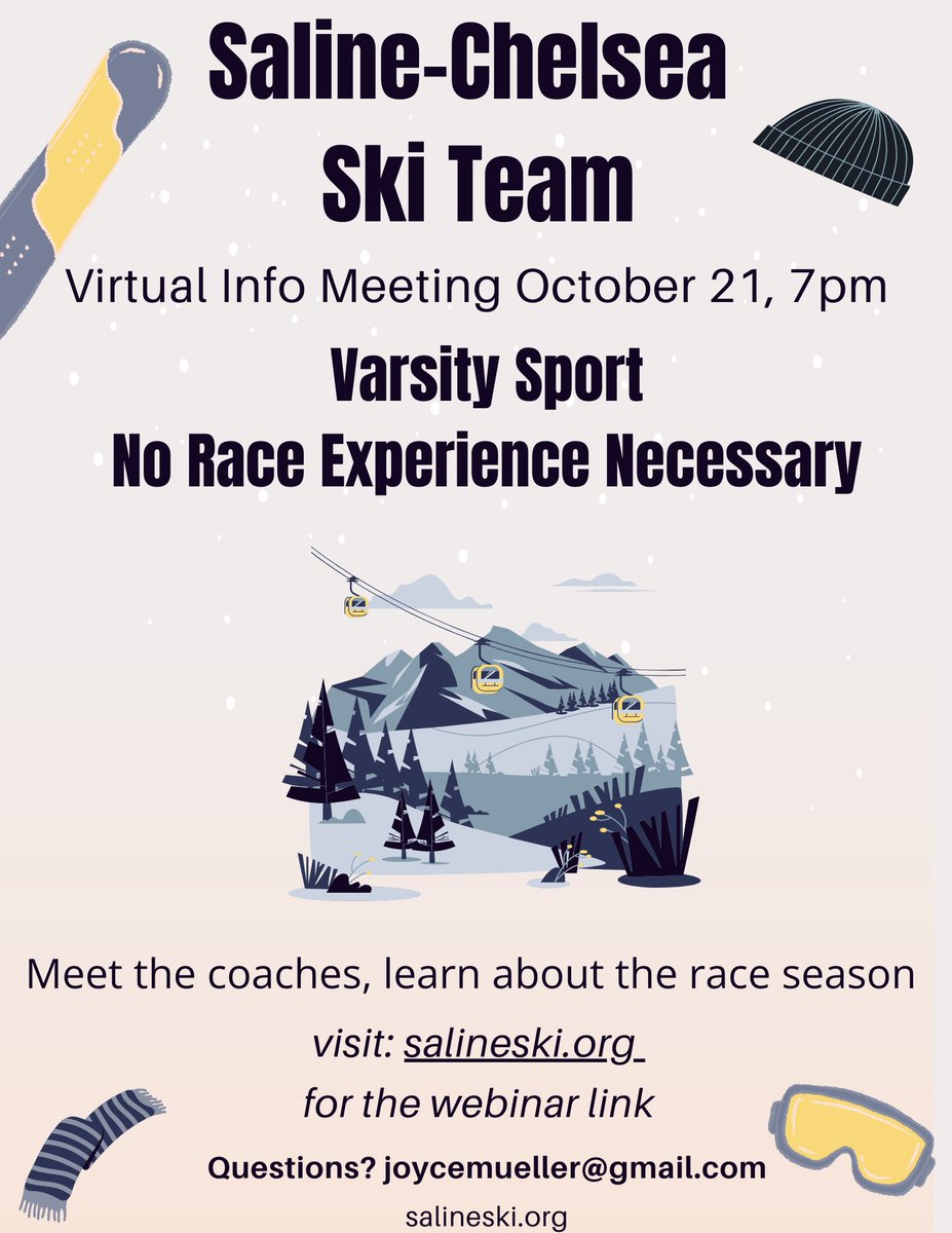 If you couldn’t make our Info meeting last week, no worries! We are holding one more Info meeting - a virtual option this time- on Oct 21. See flyer for more info! <a href="/SalineAthletics/">Saline Athletics</a> <a href="/SalineHS/">Saline High School</a> <a href="/ChelseaBulldogs/">Chelsea Athletics</a> please post