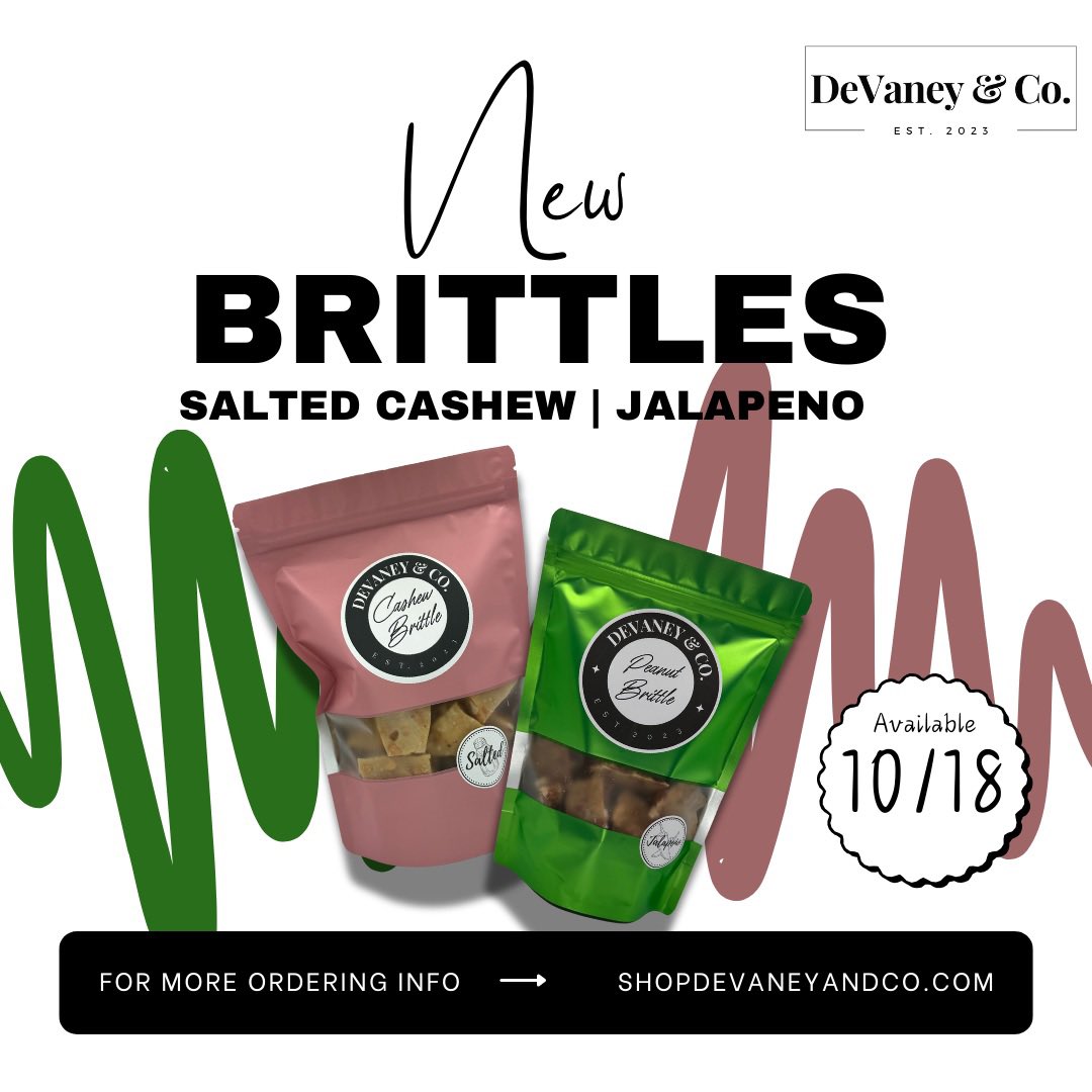devaneyandco's tweet photo. Our new Salted Cashew Brittle &amp; Jalapeño Peanut Brittle will be available for online ordering this Friday 10/18! 

https://t.co/vA1F5tga7P https://t.co/wgj1Ue56lZ