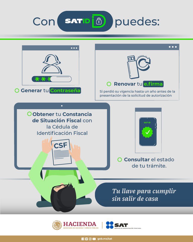 erik_ortuno's tweet image. Con SAT ID, puedes realizar trámites como la generación de contraseña, solicitud de constancia fiscal y recuperación de e.firma desde cualquier lugar 🌎. Ingresa a satid.sat.gob.mx. ¿Necesitas orientación? ¡Aquí estoy para ayudarte! 🙌 #SATID #SAT
