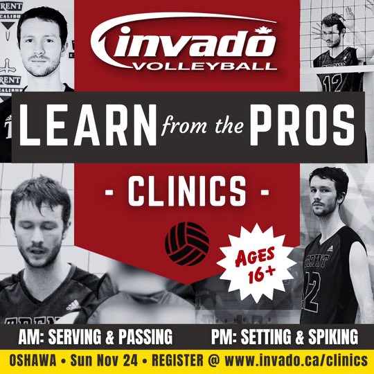 Come out &amp; get your GAME on with Invado PRO, Brandon Edmondson, as he hosts TWO ‘Learn from the Pros’ skills clinics on Sun Nov 24!

Head to invado.ca/clinics &amp; be sure to snag your spot!

#invadovb #volleyballclinics #ontariovolleyball #volleyballcamps #learnfromthepros