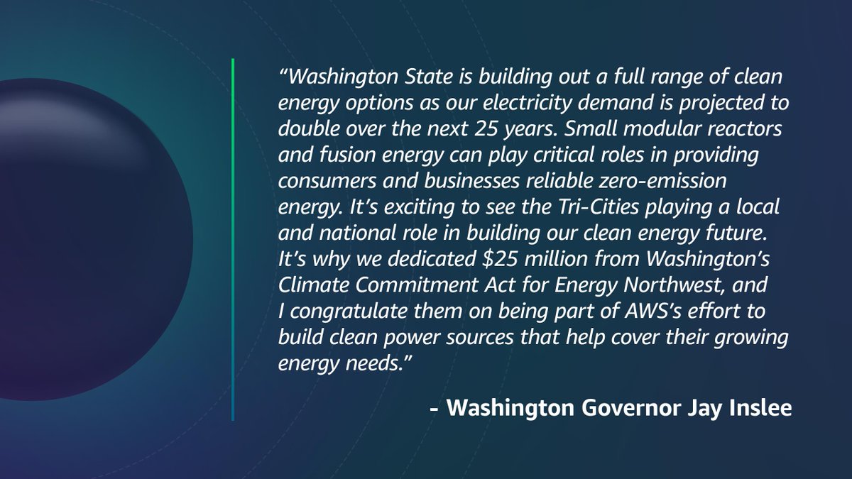 We're excited to see the growing support for nuclear energy in Washington's clean energy future. Thank you Governor Jay Inslee! Read Amazon's announcement from this morning: aboutamazon.com/news/sustainab…