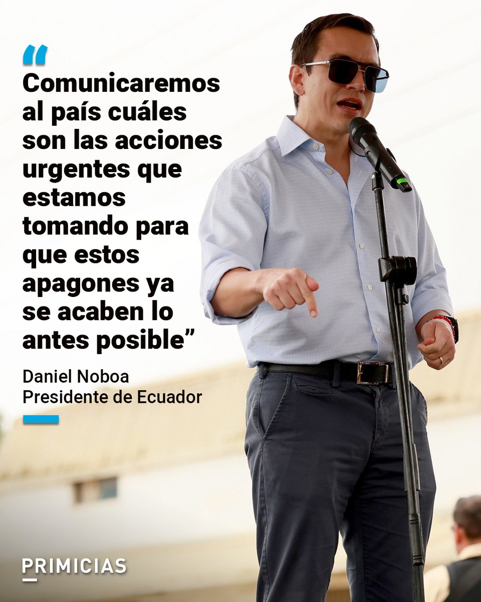 Primicias's tweet photo. El presidente Daniel Noboa informó que la noche del 17 de octubre se comunicarán los horarios de racionamiento eléctrico de las próximas tres semanas. https://t.co/4Ls0xvFATa https://t.co/1p4cL0aFMn
