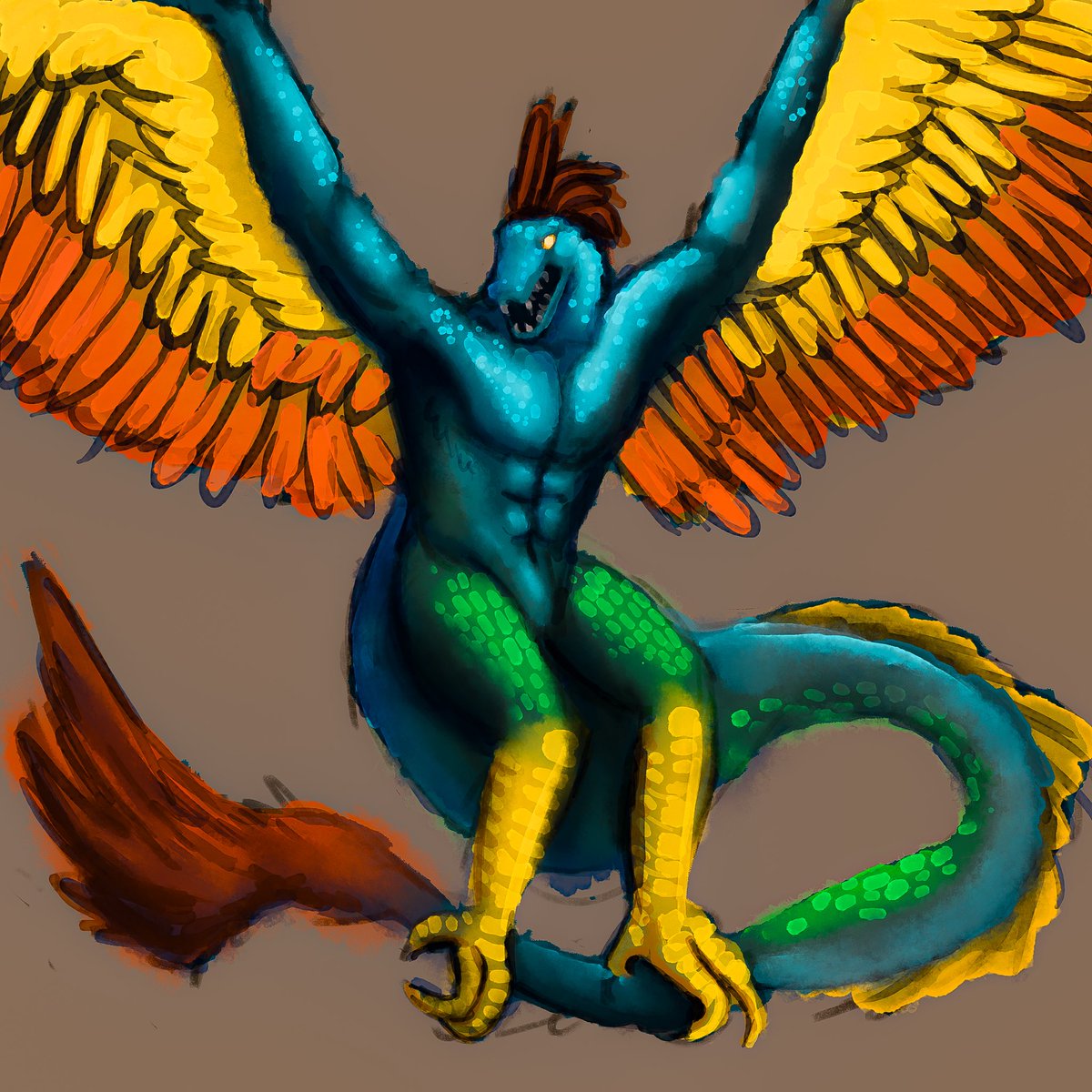 i got caught up with work and school and projects and AAAAHHHH BUT I WILL COMPLETE WERETOBER 🤬🤬 

here’s to day 12 of #weretober2024 !! 
serpent !🐍 
(long way to go to catch up😵)

 inspired by quetzalcoatl :3 
not my best work but many lessons learned :D 
#digitalart