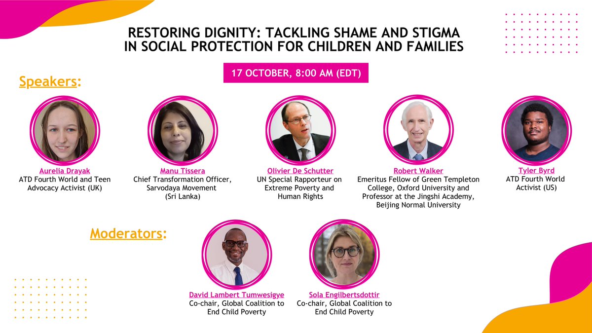 Global Coalition to End #ChildPoverty <a href="/globalcoalition/">ENDchildpoverty</a> hosts a webinar with fantastic set of speakers
.
Restoring #Dignity: Tackling #Shame and #Stigma in #socialprotection 
.
Register here: endchildhoodpoverty.org/news/webinar-i…
.
3/5