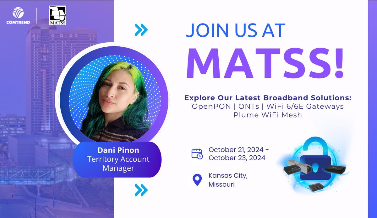 MATSS starts next Monday! Meet with Dani Pinon at the Power &amp; Tel booth to explore OpenPON ONTs, WiFi 6 / 6E Gateways, and Plume WiFi Mesh Solutions for flexible, low-cost connectivity. See you there!

📅 Oct 21-23, 2024
📍 Kansas City, MO

#fiberdeployments #OpenPON #broadband