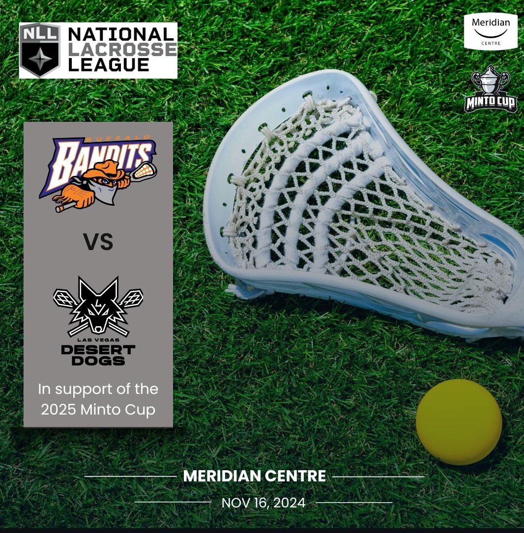 #Breaking 
How bout this!?
<a href="/NLL/">NLL</a> Champion <a href="/NLLBandits/">Buffalo Bandits</a> vs. <a href="/vegasdesertdogs/">Las Vegas Desert Dogs</a> on the turf <a href="/MeridianCentre_/">Meridian Centre</a> in Downtown St. Catharines on Saturday November 16th.
Tickets go on sale this Friday!