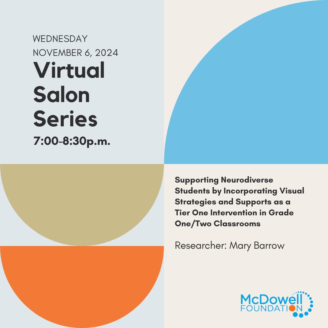 Register now for the upcoming Salon Series featuring Supporting Neurodiverse Students by Incorporating Visual Strategies and Supports as a Tier One Intervention in Grade One, Two and One/Two Classrooms.

Register Here: stf.sk.ca/event/mcdowell…
