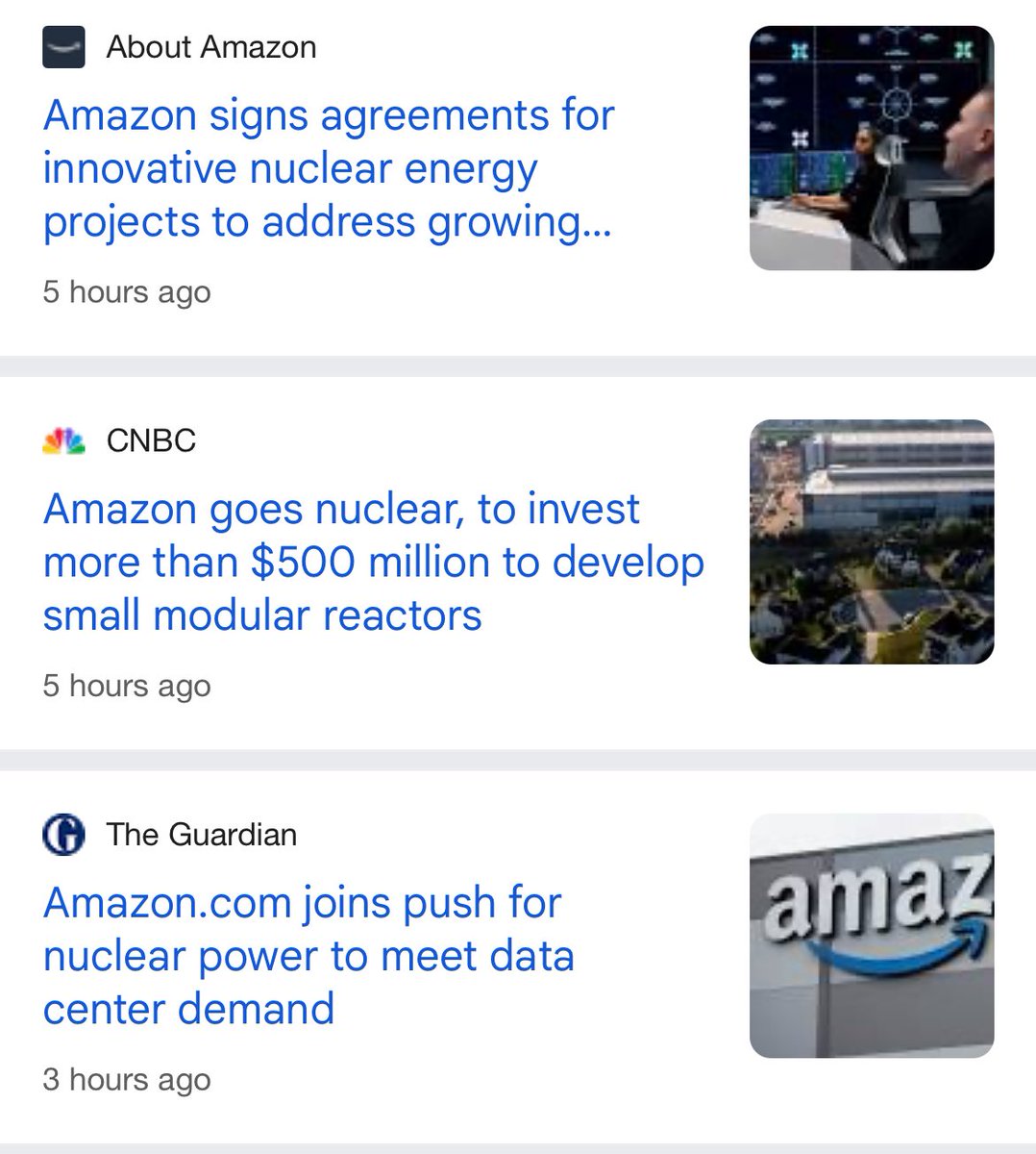 chrsalx's tweet photo. First Microsoft, then Google, now Amazon. I can’t believe that GenAI and LLMs is what will push us into nuclear energy again. https://t.co/yj4wv13ok8
