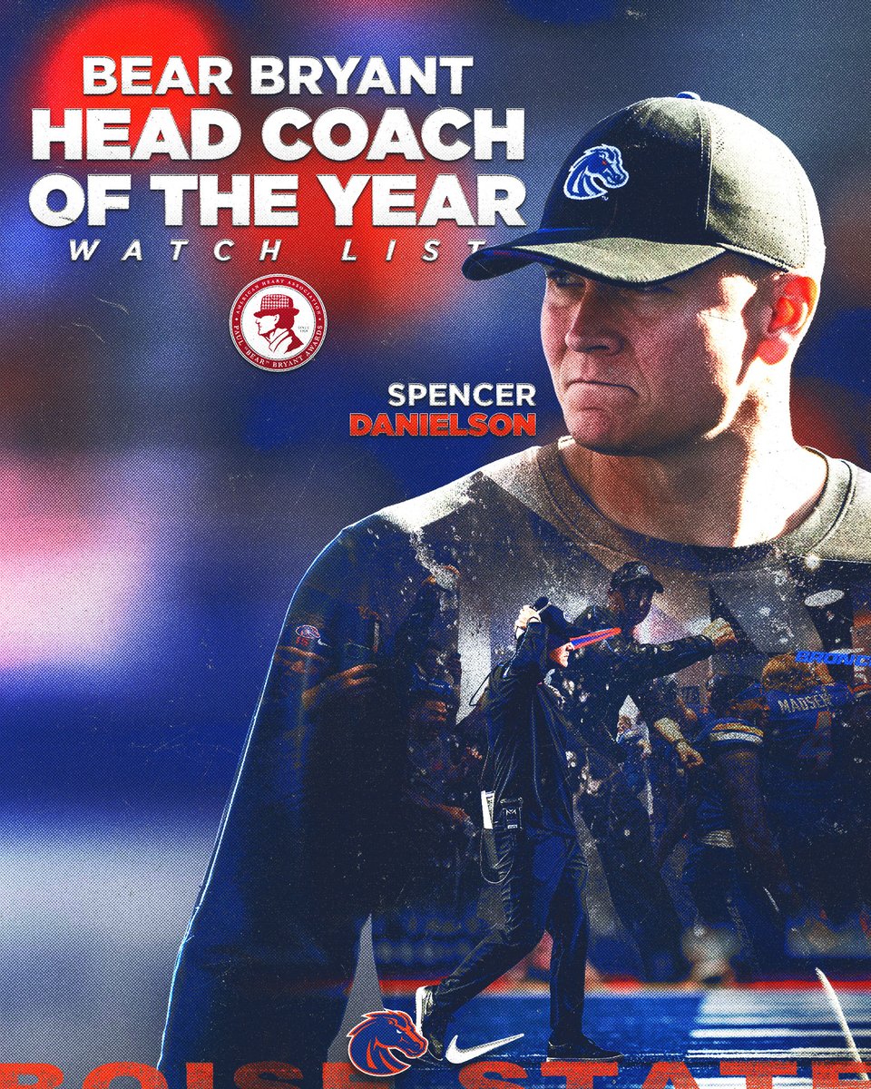 Boise State Football (@broncosportsfb) on Twitter photo ๐๐๐๐ฉ'๐จ ๐๐๐ ๐๐ค๐๐๐!
<a href="/Coach_SD/">Spencer Danielson</a> has been named to theย <a href="/bryantawards/">Paul "Bear" Bryant Awards</a>ย Coach of the Year Watch List
๐ฐ boi.st/3YnV38y
#BleedBlue | #BuiltDifferent | #BryantAwards ๐๐๐๐ฉ'๐จ ๐๐๐ ๐๐ค๐๐๐!
<a href="/Coach_SD/">Spencer Danielson</a> has been named to theย <a href="/bryantawards/">Paul "Bear" Bryant Awards</a>ย Coach of the Year Watch List
๐ฐ boi.st/3YnV38y
#BleedBlue | #BuiltDifferent | #BryantAwards