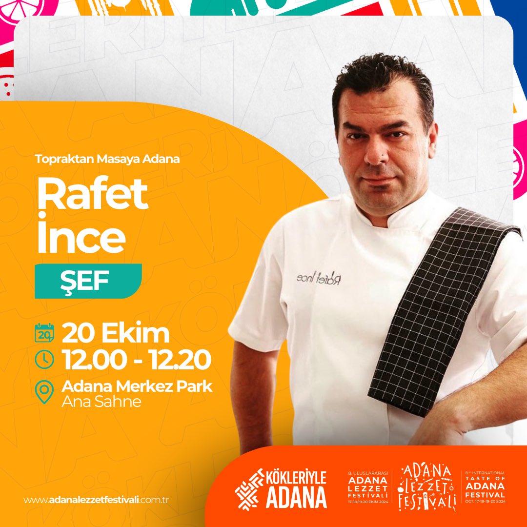 AdanaLezzetFestivali (@adanalezzetfest) on Twitter photo Topraktan Masaya Adana 🌱
Adana'nın doğal lezzetlerini keşfetmek için ünlü Şef Rafet İnce'nin rehberliğinde unutulmaz bir workshop’a davetlisiniz! "Topraktan Masaya" konseptiyle, Adana mutfağının köklerinden sofralara uzanan bir lezzet serüveni sizleri bekliyor.
<a href="/chefrafetince/">Chef Rafet İnce</a> Topraktan Masaya Adana 🌱
Adana'nın doğal lezzetlerini keşfetmek için ünlü Şef Rafet İnce'nin rehberliğinde unutulmaz bir workshop’a davetlisiniz! "Topraktan Masaya" konseptiyle, Adana mutfağının köklerinden sofralara uzanan bir lezzet serüveni sizleri bekliyor.
<a href="/chefrafetince/">Chef Rafet İnce</a>