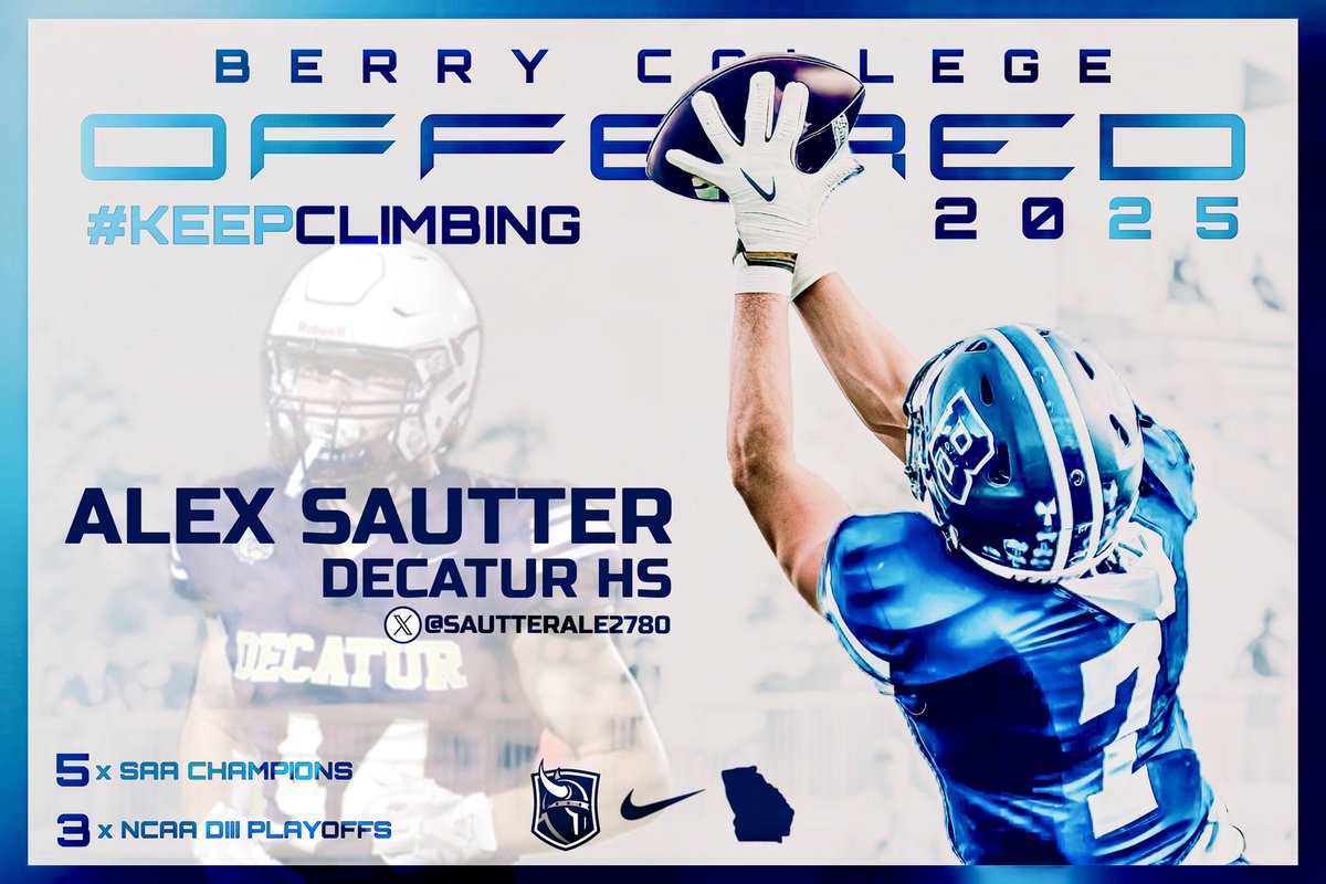 Alex Sautter (@sautterale2780) on Twitter photo After a Great Conversation with Coach K, I am very thankful to receive a collegiate offer from Berry College!! <a href="/CoachFelton1/">Coach Felton</a> <a href="/CoachG_55/">Bernard Granville</a> <a href="/Coachlewis24DBU/">Coach Lewis</a> <a href="/RecruitGeorgia/">Recruit Georgia</a> After a Great Conversation with Coach K, I am very thankful to receive a collegiate offer from Berry College!! <a href="/CoachFelton1/">Coach Felton</a> <a href="/CoachG_55/">Bernard Granville</a> <a href="/Coachlewis24DBU/">Coach Lewis</a> <a href="/RecruitGeorgia/">Recruit Georgia</a>