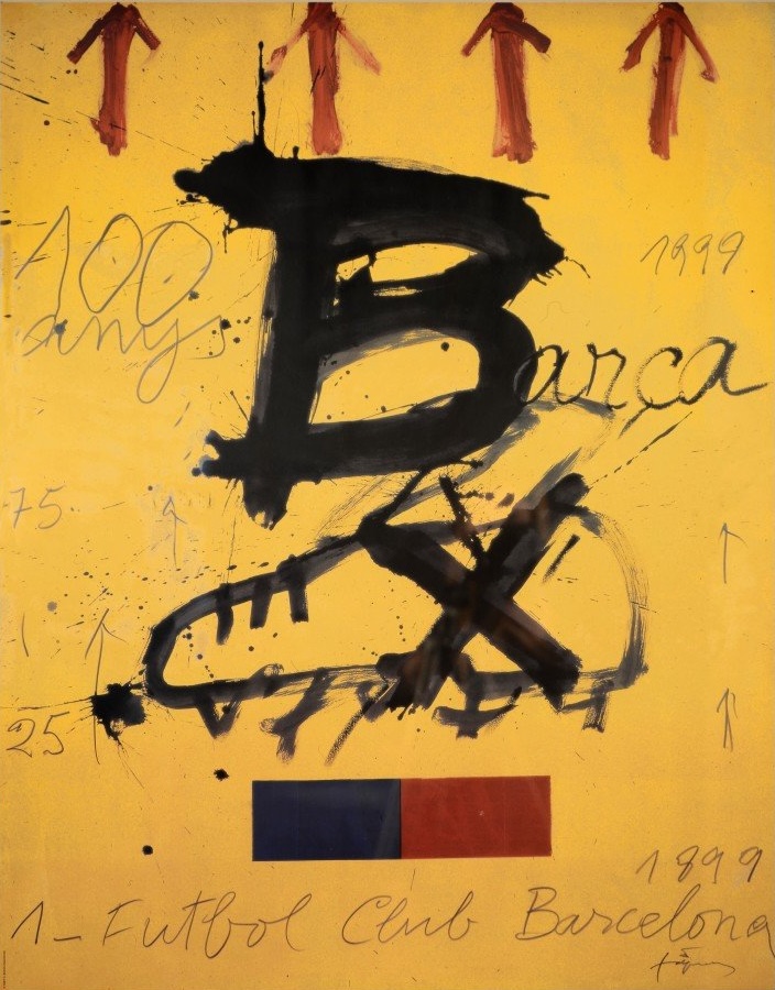 Ara que es parla tant del cartell dels 125 anys del Barça és bon moment per recordar que Antoni Tàpies va fer el cartell (també qüestionat) del Centenari.

Què hi pinta una gran X al mig? Doncs va resultar ser un anunci gratuït per a <a href="/munichsports/">MUNICH Sports</a>. True story. Brevíssim fil (1/4)