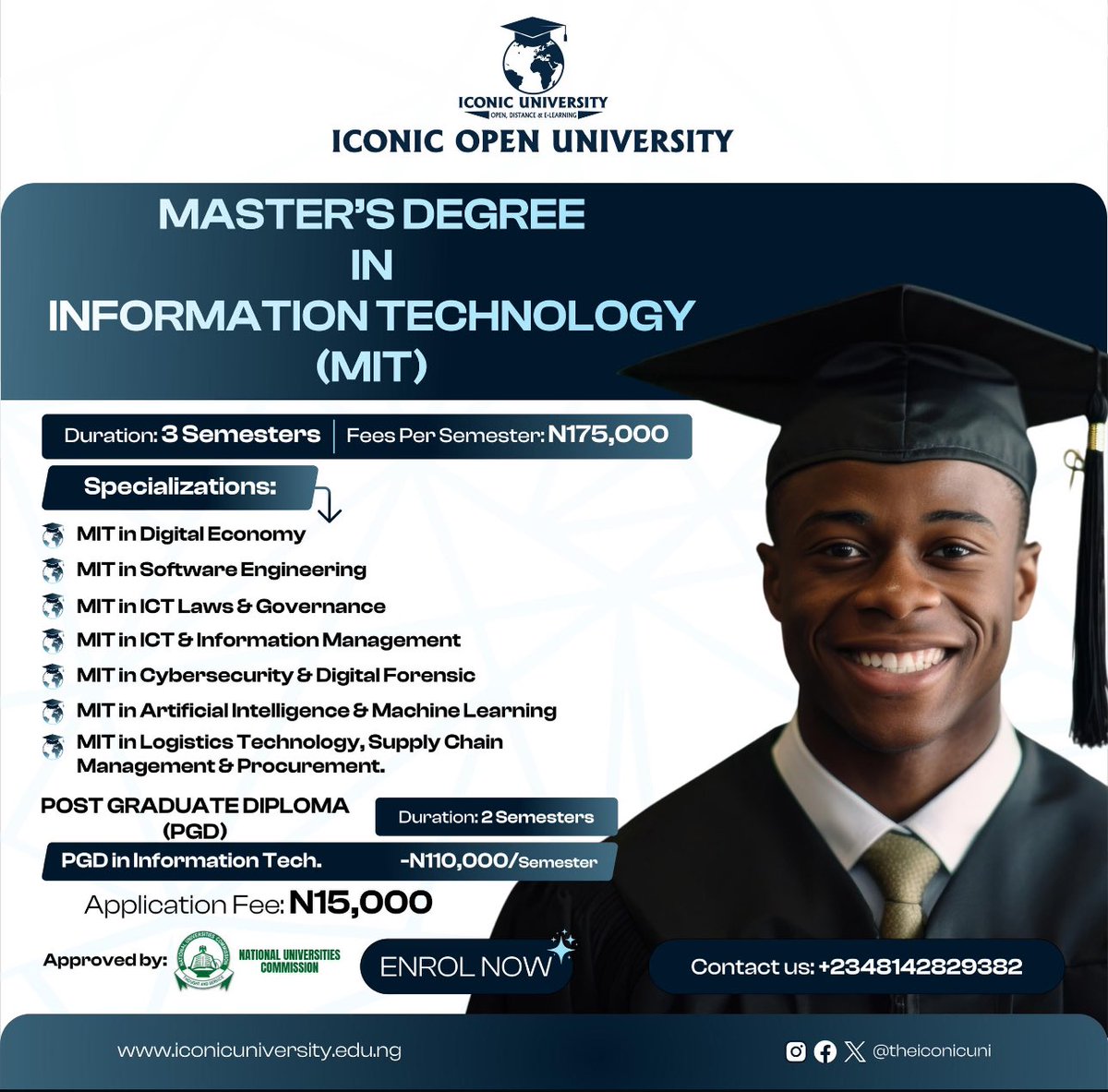 Sokoto_Affairs's tweet photo. Masters Degree in ICT (Digital Economy). iConic Open University in Sokoto is arguably the first University in Nigeria to offer such a course. https://t.co/DkVum4UByK