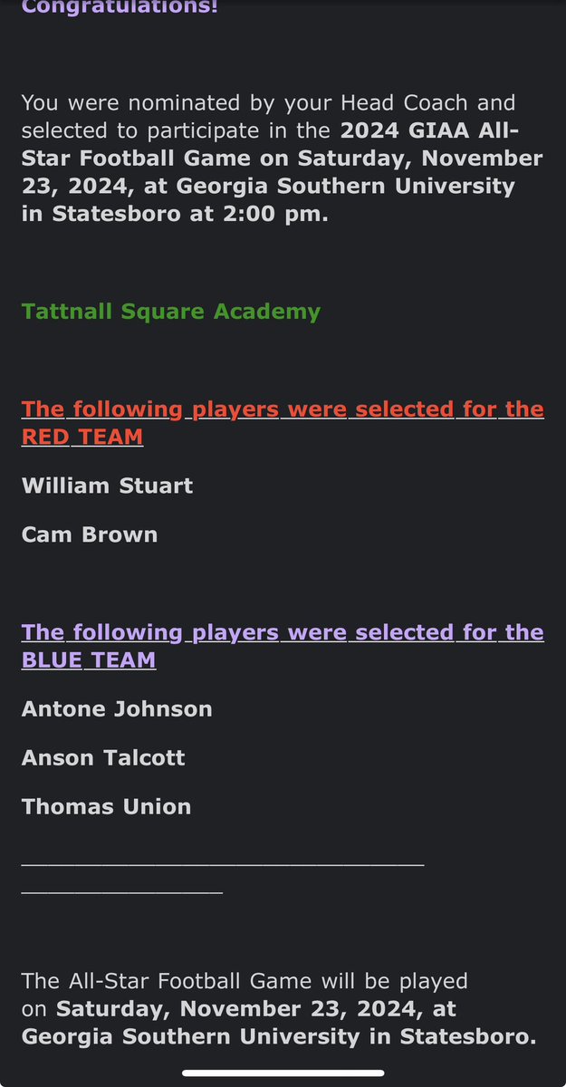 Thankful and blessed to be nominated for the GIAA All-Star game. And congratulations to my teammates as well
<a href="/Antonejohnson_/">Antone Johnson</a> <a href="/Brown_Cameron91/">Cameron Brown</a> <a href="/thomasunion_/">Thomas Union IV</a> <a href="/w_stuart28/">William Stuart</a> 
<a href="/tattnallsports/">TATTNALL ATHLETICS</a> 
<a href="/RecruitGeorgia/">Recruit Georgia</a> <a href="/Coach_Abernathy/">JG Abernathy</a>
