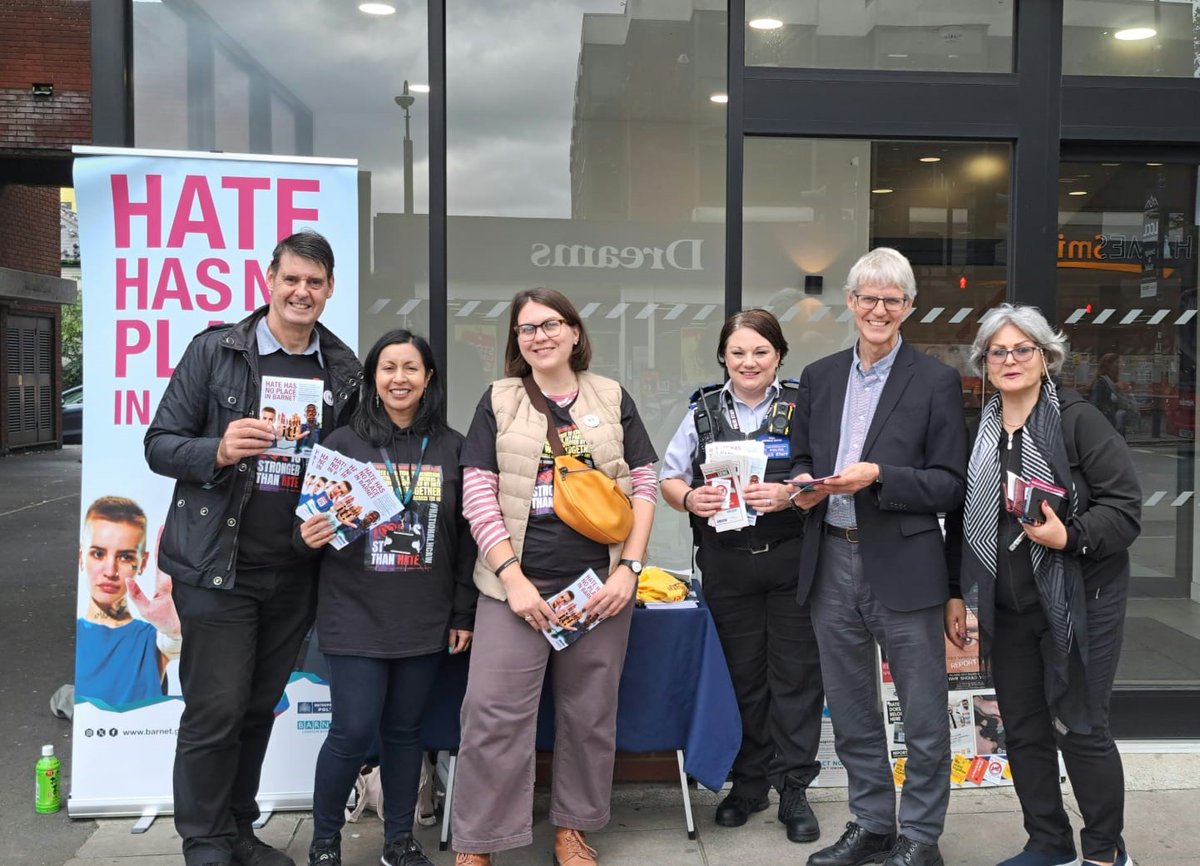 The team were out in Finchley Central today speaking to residents about what we are doing to tackle hate crime. Thanks to our partners at <a href="/barnetmencap/">Barnet Mencap</a> and Barnet Police and Cllr Sara Conway, Cabinet Member for Community Safety and Participation #hcaw2024 #hatehasnoplaceinBarnet