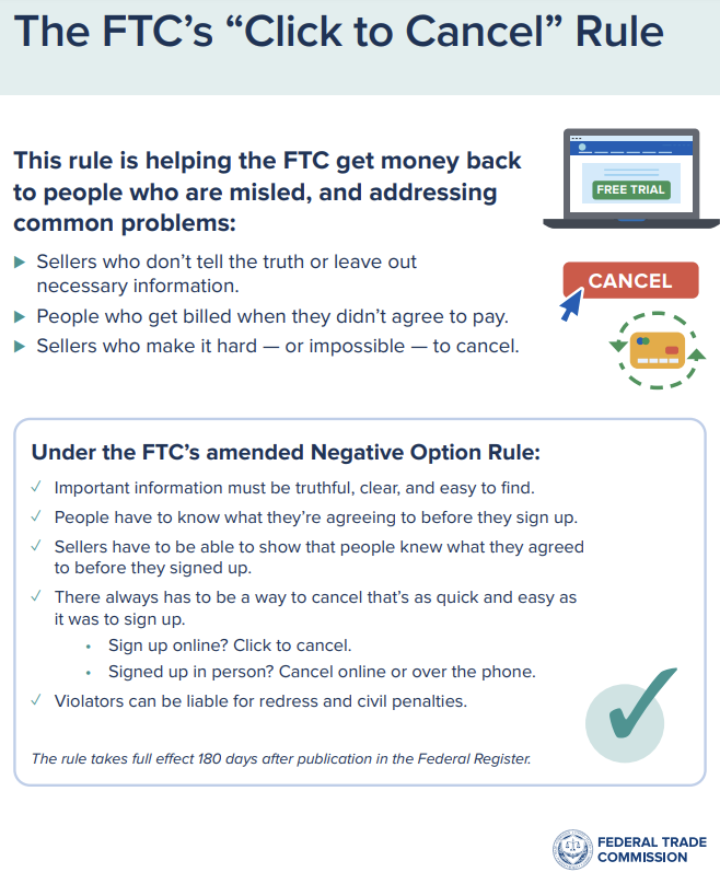 VelocityDetect's tweet photo. 👀 Heads up, small businesses! 𝘿𝙤𝙚𝙨 𝙮𝙤𝙪𝙧 𝙤𝙧𝙜𝙖𝙣𝙞𝙯𝙖𝙩𝙞𝙤𝙣 𝙪𝙩𝙞𝙡𝙞𝙯𝙚 𝙖 𝙨𝙪𝙗𝙨𝙘𝙧𝙞𝙥𝙩𝙞𝙤𝙣 𝙢𝙤𝙙𝙚𝙡? 
The FTC's new rule doesn't require annual subscription reminders or limit post-cancellation offers. But remember, making cancellation easy is now 𝗺𝗮 https://t.co/KaXkeh8C0e