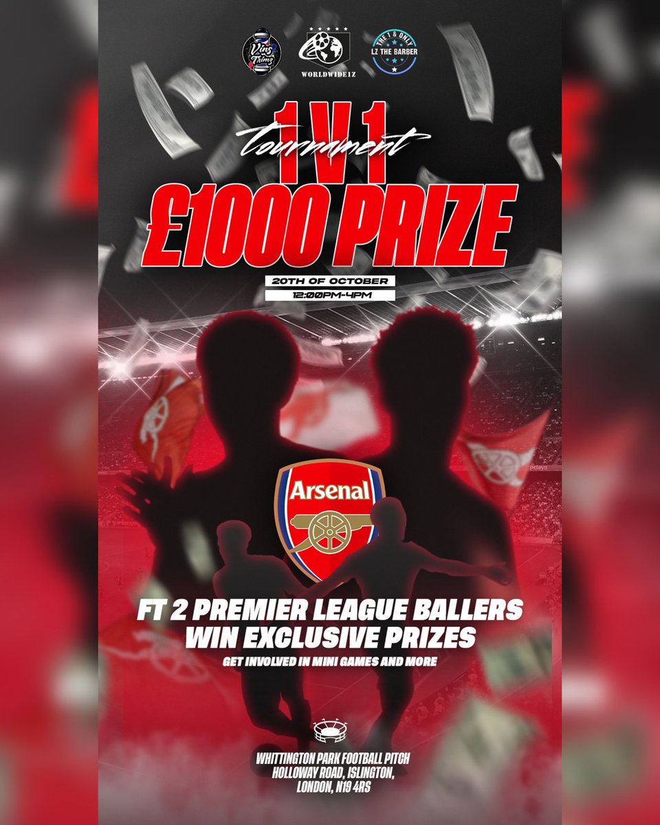 THIS SUNDAY! The biggest 1v1 competition in north London for £1000!
We’ve got TWO PREMIER LEAGUE PLAYERS COMING DOWN!!!!👀👀👀 

Link Below to sign up:

forms.gle/mAeFNp4ZQeV2hA…

Need to see the best ballers from all over London there