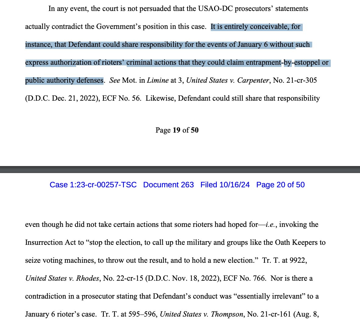 kyledcheney's tweet image. JUST IN: Judge Chutkan has issued a 50-page ruling that largely rejects Trump's demands for more discovery from the federal government. 

She notes that Trump could bear responsibility for the Jan. 6 attack even if he didn't explicitly instruct people to attack the Capitol:
