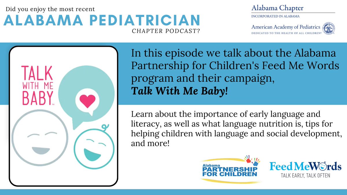 Alabama Chapter-AAP (@alchapaap) on Twitter photo Enjoyed the most recent episode?
Learn more about the Alabama Partnership for Children and Feed Me Words at <a href="/thriveby5/">Alabama Partnership for Children</a>.
Listen again at tinyurl.com/28y2pnux. Enjoyed the most recent episode?
Learn more about the Alabama Partnership for Children and Feed Me Words at <a href="/thriveby5/">Alabama Partnership for Children</a>.
Listen again at tinyurl.com/28y2pnux.