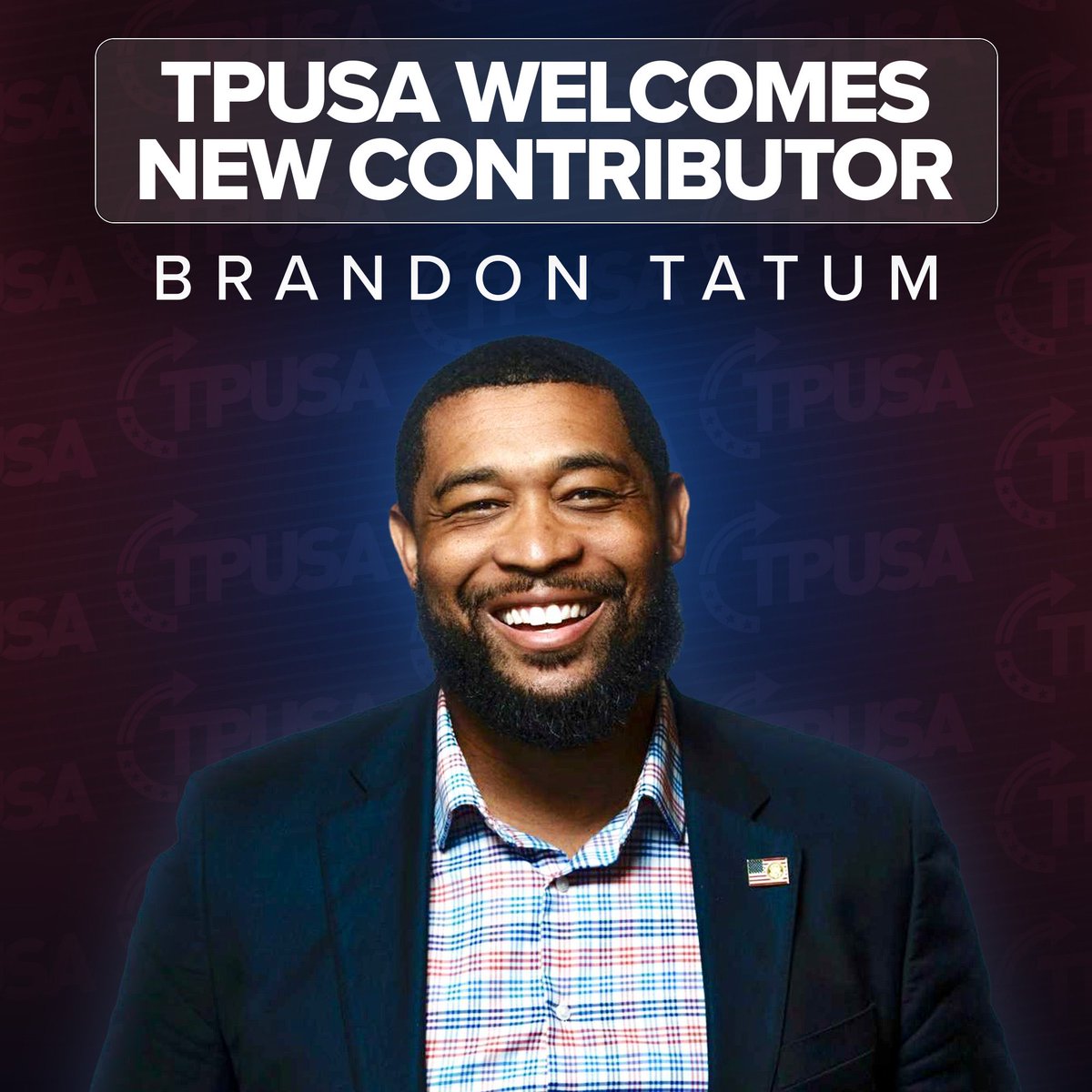 TPUSA's tweet photo. We’re PUMPED to welcome @TheOfficerTatum, fmr. police officer and co-founder of @BLEXIT, back as a TPUSA Contributor! With his strong leadership + passion for defending American values, we’re proud to have him fight alongside us for our nation's future 🇺🇸 https://t.co/cs1a0Ph0UM https://t.co/S6jQLn2kME