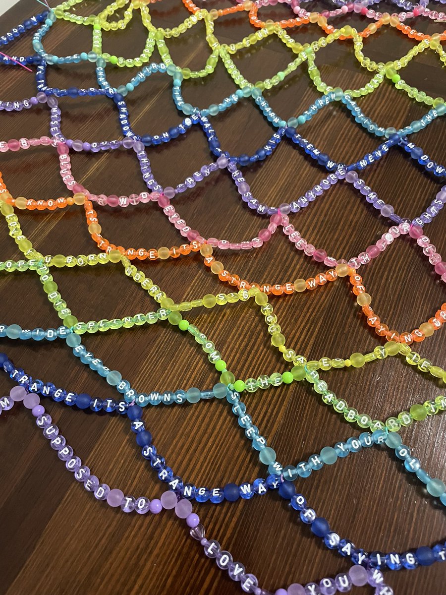 foxwatsons's tweet photo. okay it is time to reveal the craziest craft i have ever done lol. i will probably also post this on insta and tiktok with more details but: in true bead insanity fashion, i made the entirety of GINASFS into a shirt!! the mesh is hand beaded and hand tied like a fishing net 💖 https://t.co/Rx9ZBFa5Nl