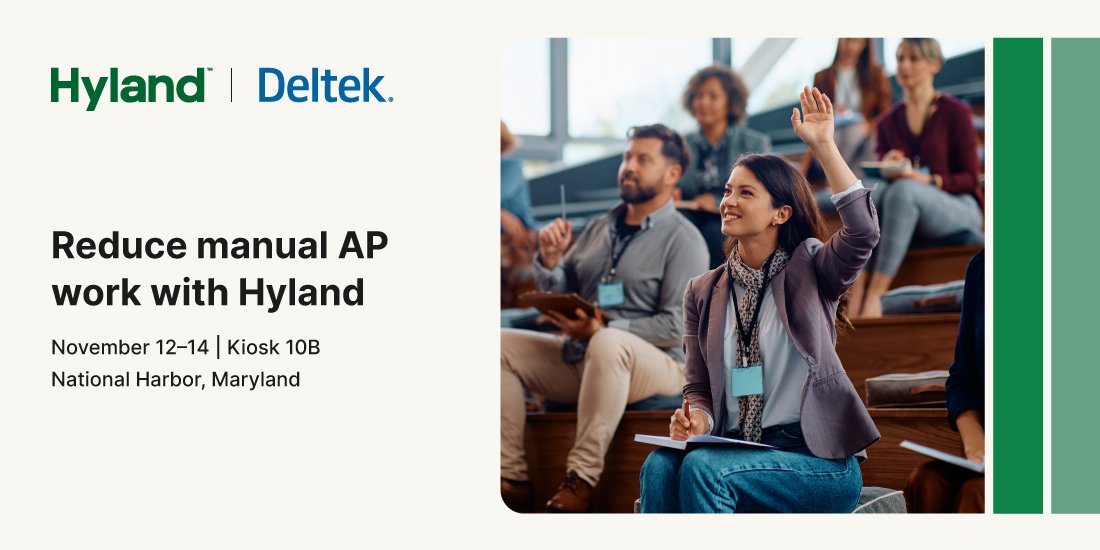 JasonLamon's tweet photo. We're thrilled to be heading to Deltek ProjectCon in Maryland. Stop by our kiosk to see how Hyland’s OnBase integration for Deltek Costpoint empowers leaders to take control of their AP operations. Hope to see you there!

https://t.co/oGKXxPUE4U https://t.co/9fRvIrVdFt