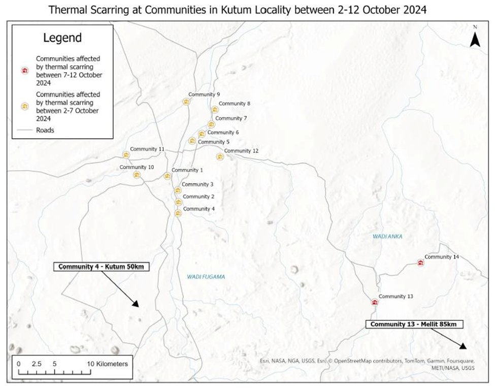 HRL_YaleSPH's tweet photo. 🚨SPECIAL REPORT: Arson attacks assessed in 14 Zaghawa communities in Kutum locality, North Darfur through satellite imagery analysis. These attacks are consistent with both ongoing hostilities &amp; systematic ethnic targeting by RSF.
🛰️@Maxar @CopernicusEU
https://t.co/1HApllgfVx https://t.co/tYKlz2KDIm