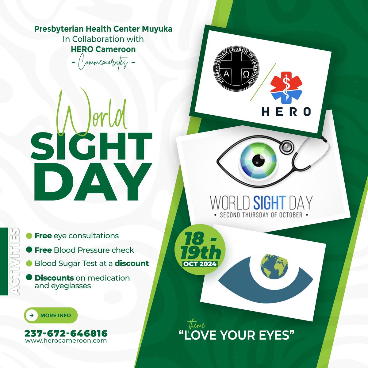 Show your eyes some love 😍😍
-Free eye consultations 
-Blood sugar test at a discount 
-Discounts on blood sugar test, medications and eyeglasses 
18th-19th October 2024
See you there!

#WorldSightDay2024
#HERO
#PCC