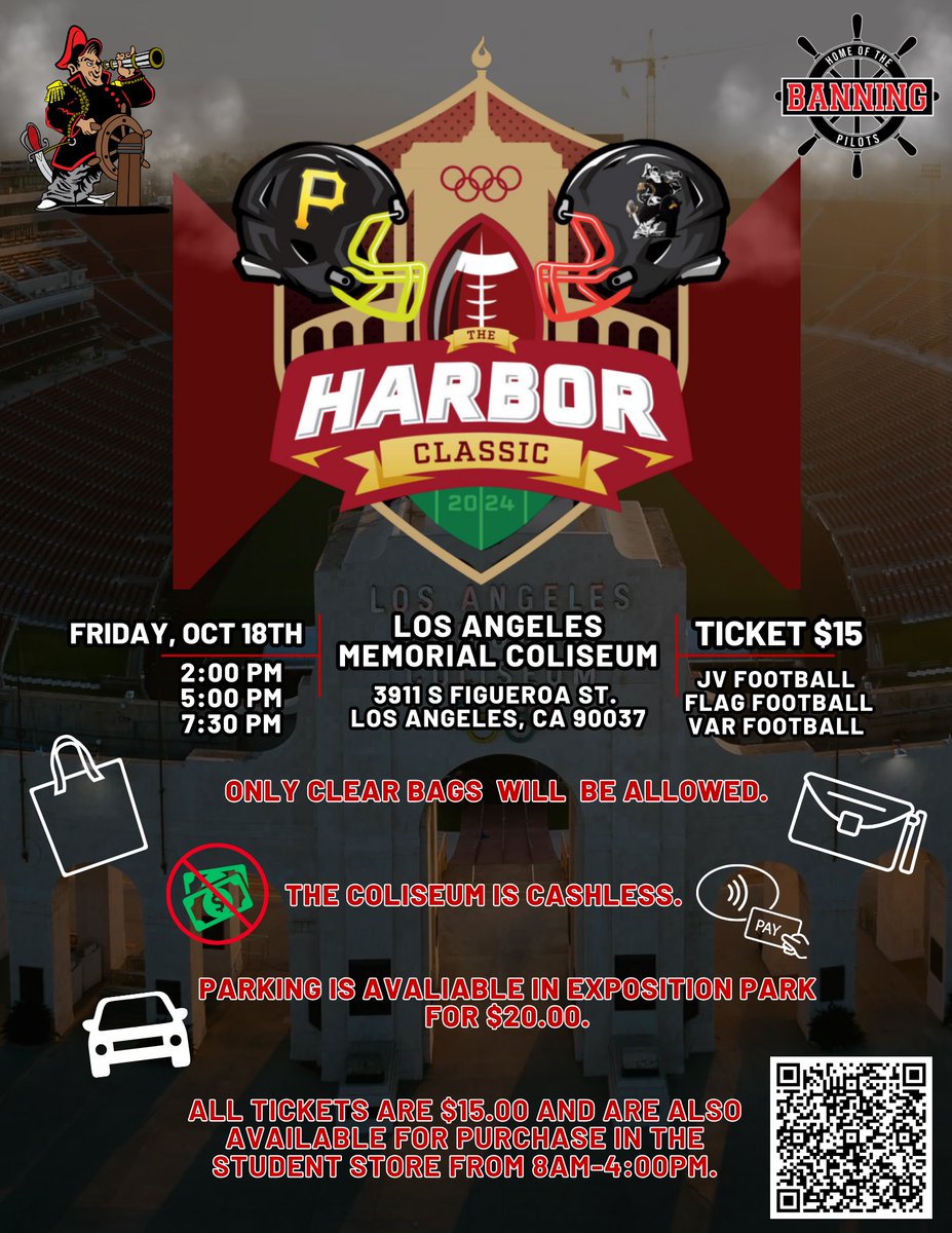 * CLEAR BAG POLICY IN EFFECT
* COLISUEM IS CASHLESS