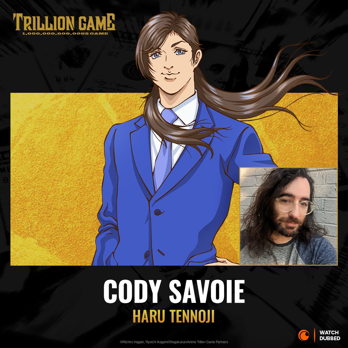coalsavoie's tweet photo. Cash rules everything around me. Get the money. Dollar dollar bill y'all.

That's right! I am happy to say I get to play as Haru Tennoji in the dub of Trillion Game on @Crunchyroll 

Thank you @_JasonLord_ for the opportunity! https://t.co/9NUB0OgLuI
